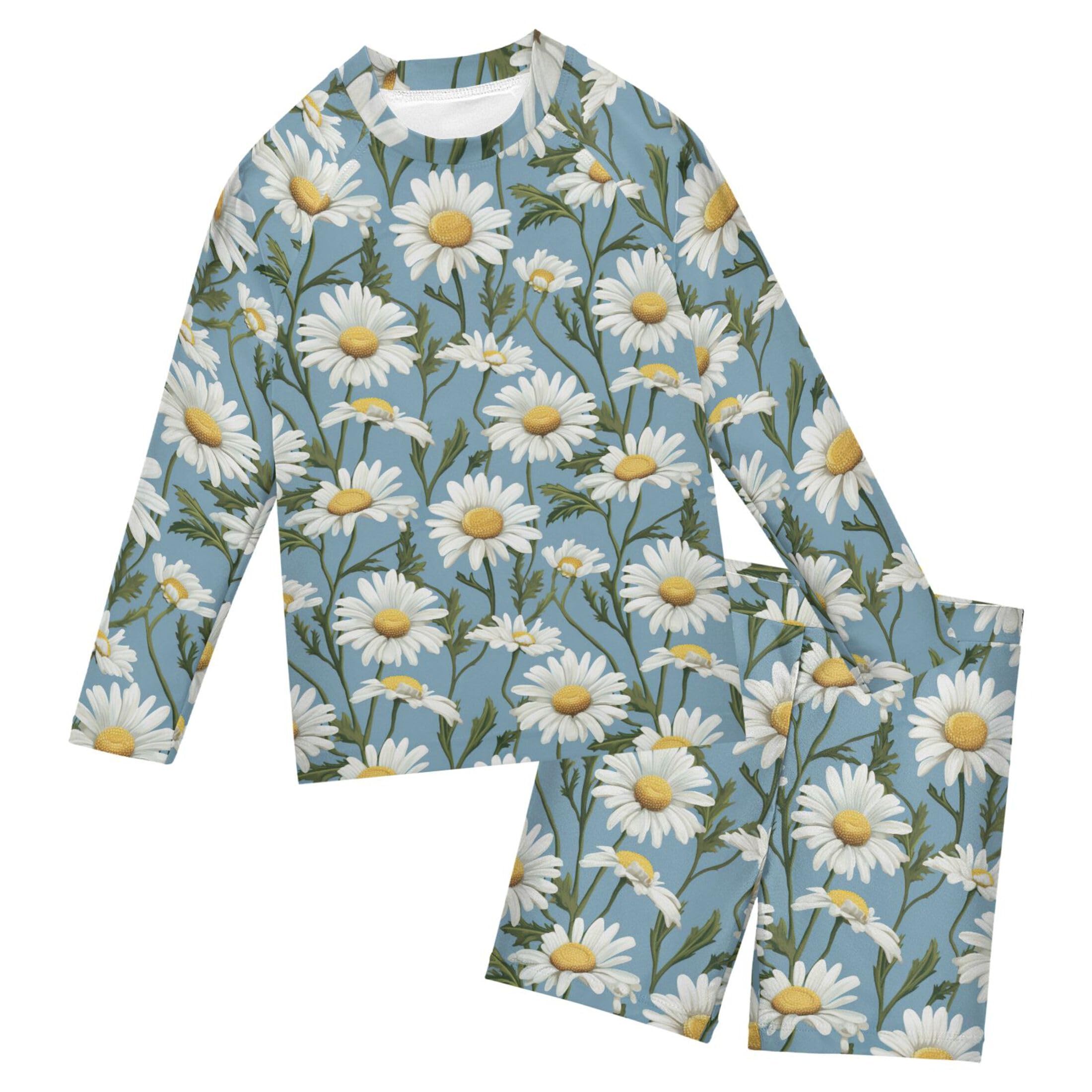 Daisy Flower Flowers Toddler and Baby Boys' 2-Piece Swimsuit Trunk, Long Sleeve Rashguard Bathing Suit B0402968