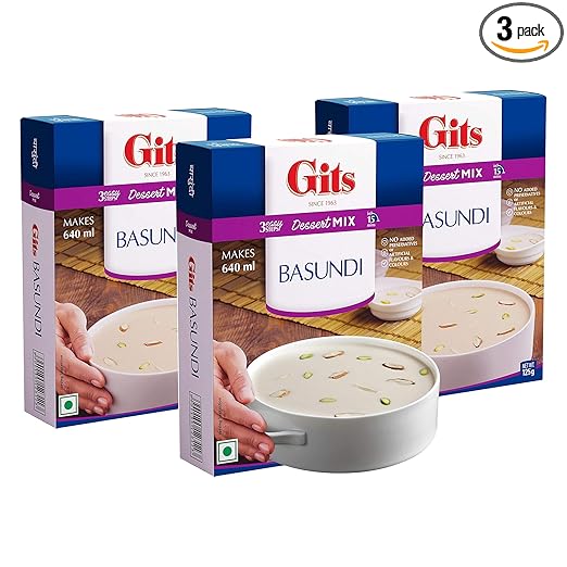 Gits Instant Basundi Dessert Mix, Pure Veg, Indian Sweet and Dessert Ready Mix, 375 g (Pack of 3, 125g Each)