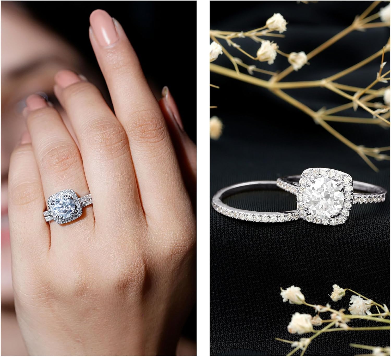 Certified Cubic Zirconia Bridal Ring Set in Silver, Aaaa Quality, CZ Diamond Engagement Ring with Wedding Band (Ideal For Gift)