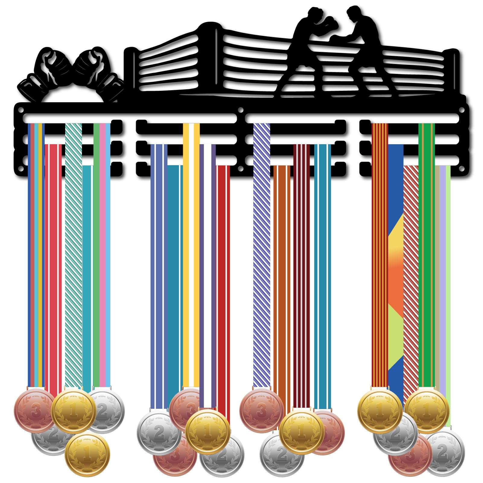 CREATCABIN Ganci Porta Medaglie Boxe Espositore Medaglie Cornice Premi in Metallo Organizer Nastri Montaggio A Parete Decorazione Appendere 60+ medaglie Competizione Victory Runner Calcio 40x15cm