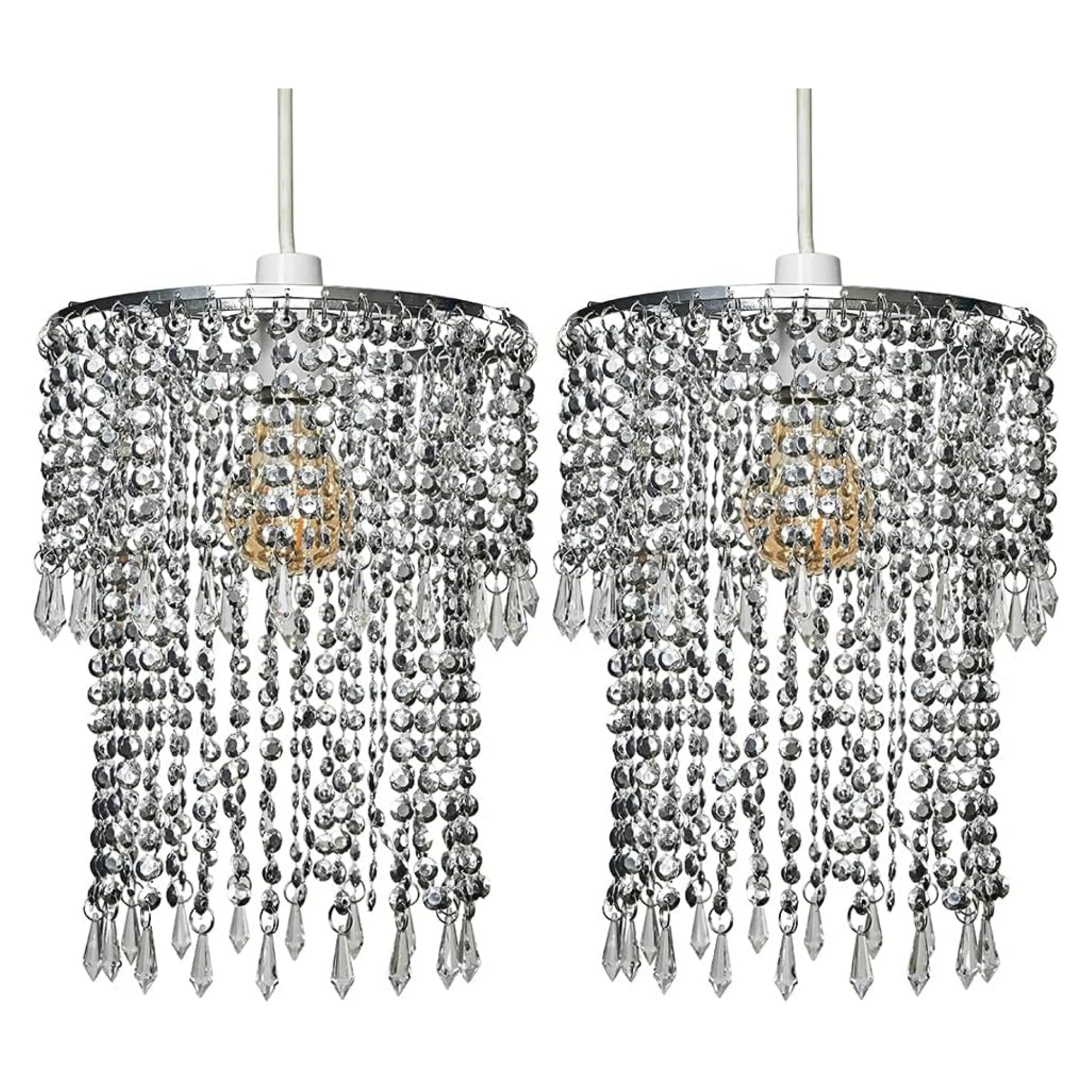 ValueLights Acrylic Droplets Pair Silver Ceiling Pendant Lamp Shade - Silver