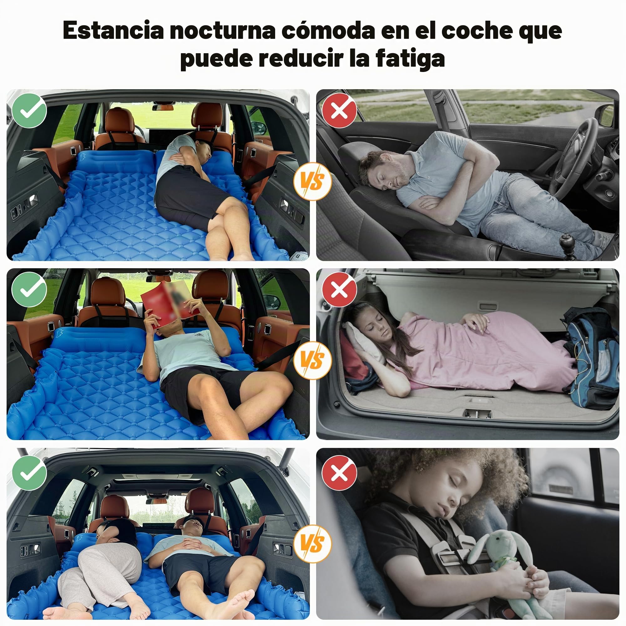 Cama Coche Hinchable Colchón Coche SUV Colchón Aire 2 Personas Cama Aire para Viajar Colchoneta Camping Autoinflable Esterilla para Dormir con Bomba de Pie y Cojín Cama Hinchable 183*13*7CM