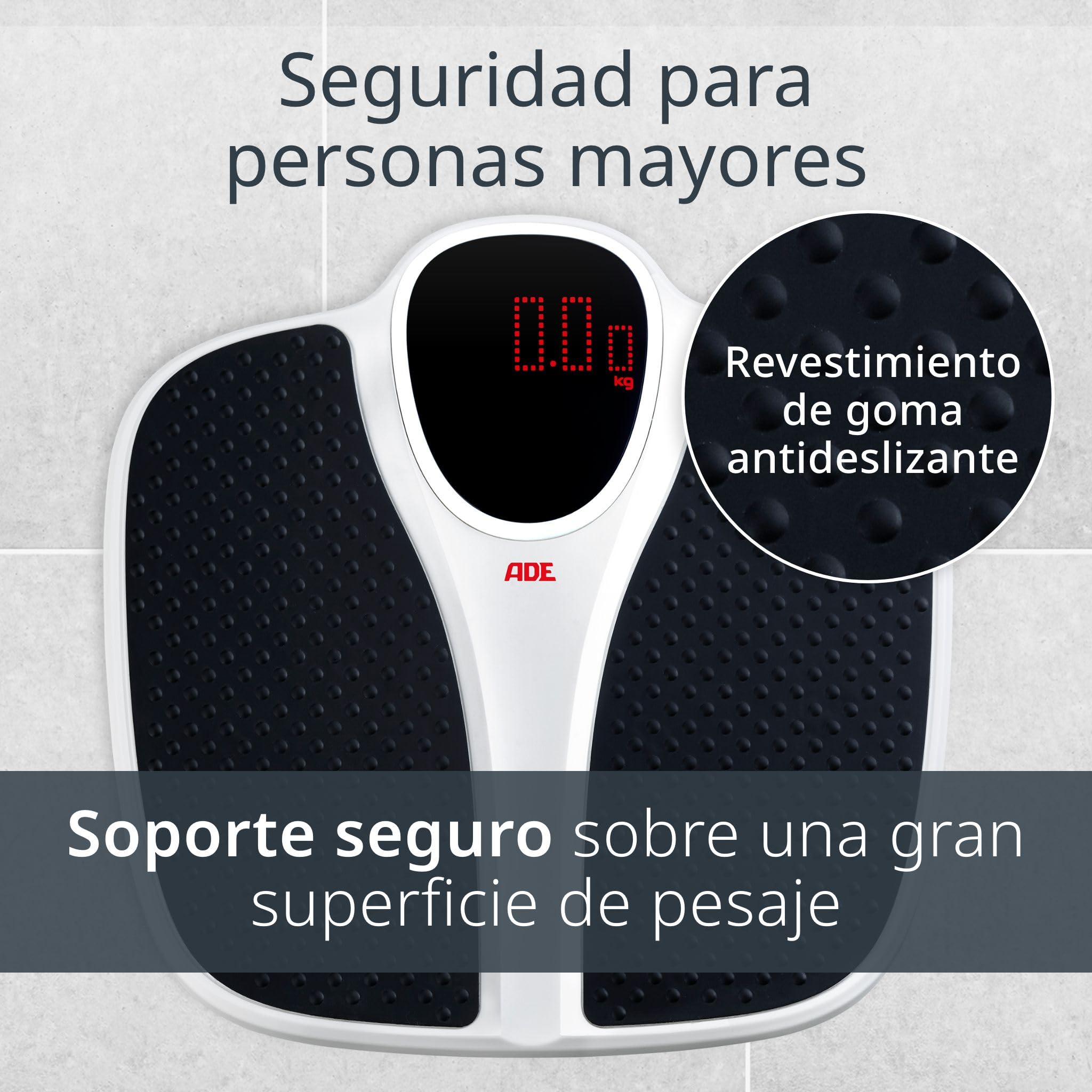 ADE Báscula digital de baño hasta 200 kg | superficie de pesaje extra ancha antideslizante | balanza peso corporal con gran pantalla | báscula profesional | gran capacidad de carga