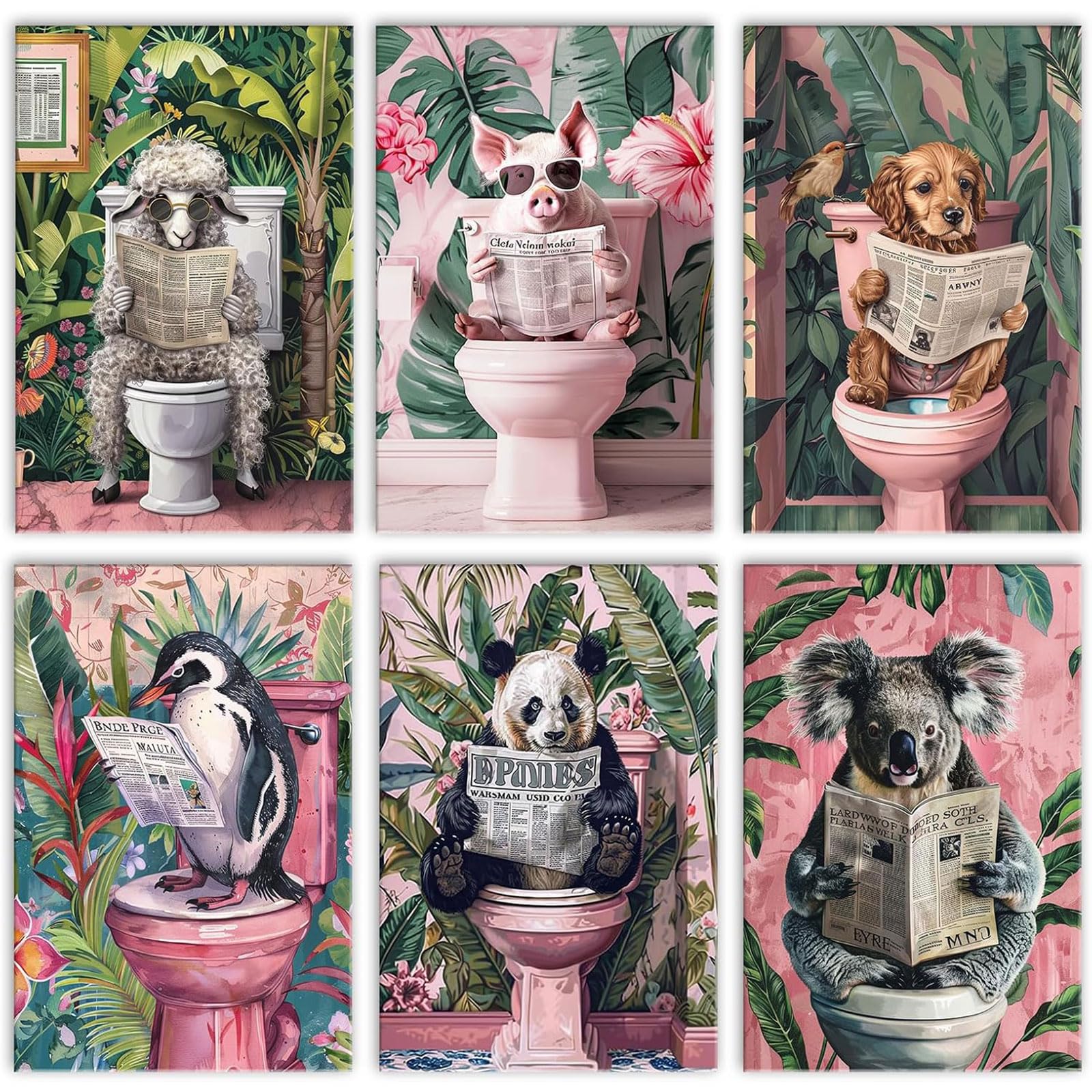 6 Paint By Numbers for Adults - 8x12Inch Abstract AnthropomorphicAnimals Adult Paint By Numbers Canvas Kits DIY Animal Acrylic Oil Painting By Numbers Kits On Canvas for Home Decor Frameless (Funny)