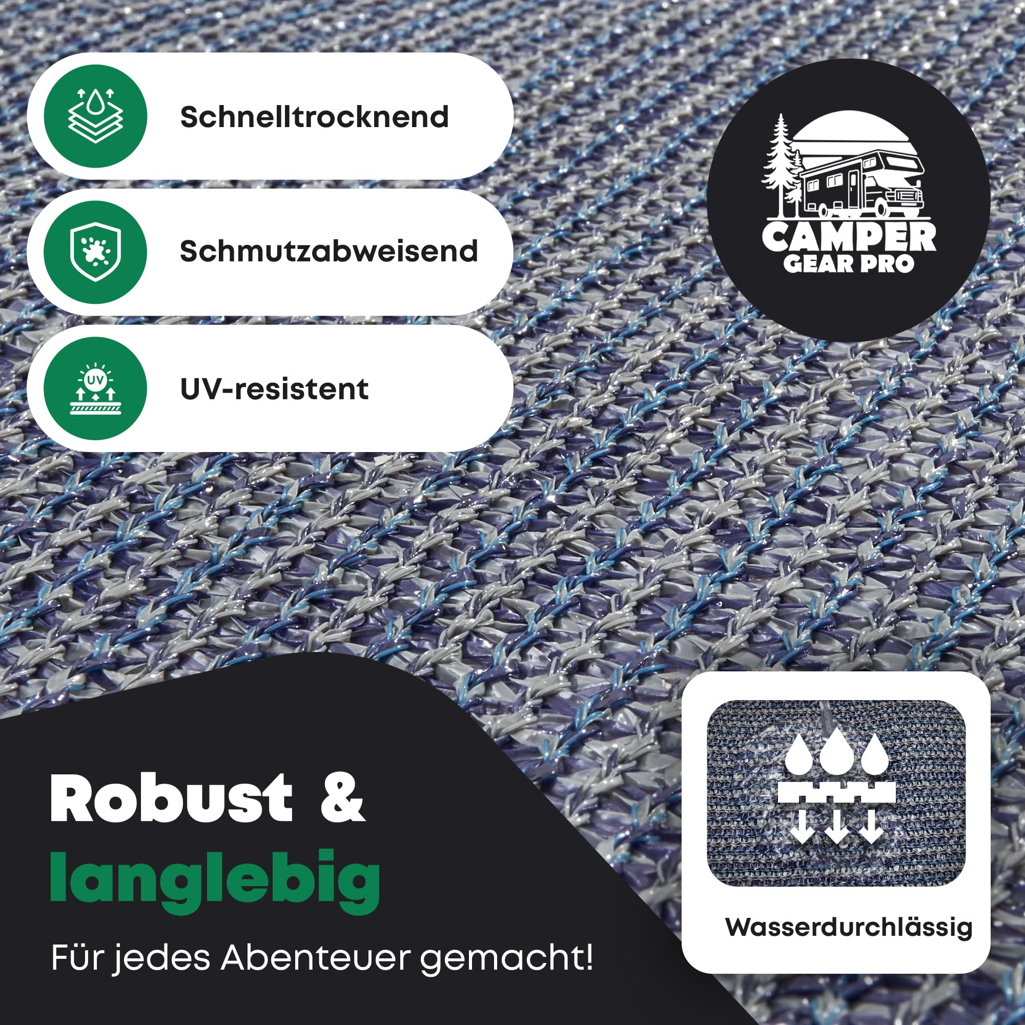 Vorzeltteppich mit Profi Heringen [Extrem Stabil] | Camping Teppich Outdoor – Zeltteppich, Markisenteppich für Wohnwagen, Wohnmobil & Zelt – Jetzt Größe wählen