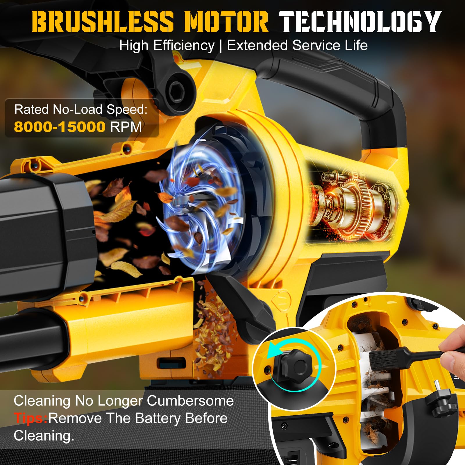 Soplador de hojas inalámbrico al vacío compatible con batería Dewalt de 20