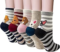YSense 5 Pairs Cute Animal Socks for Women, Funny Dog Socks and Cool Cotton Art Painting Cat Socks Women