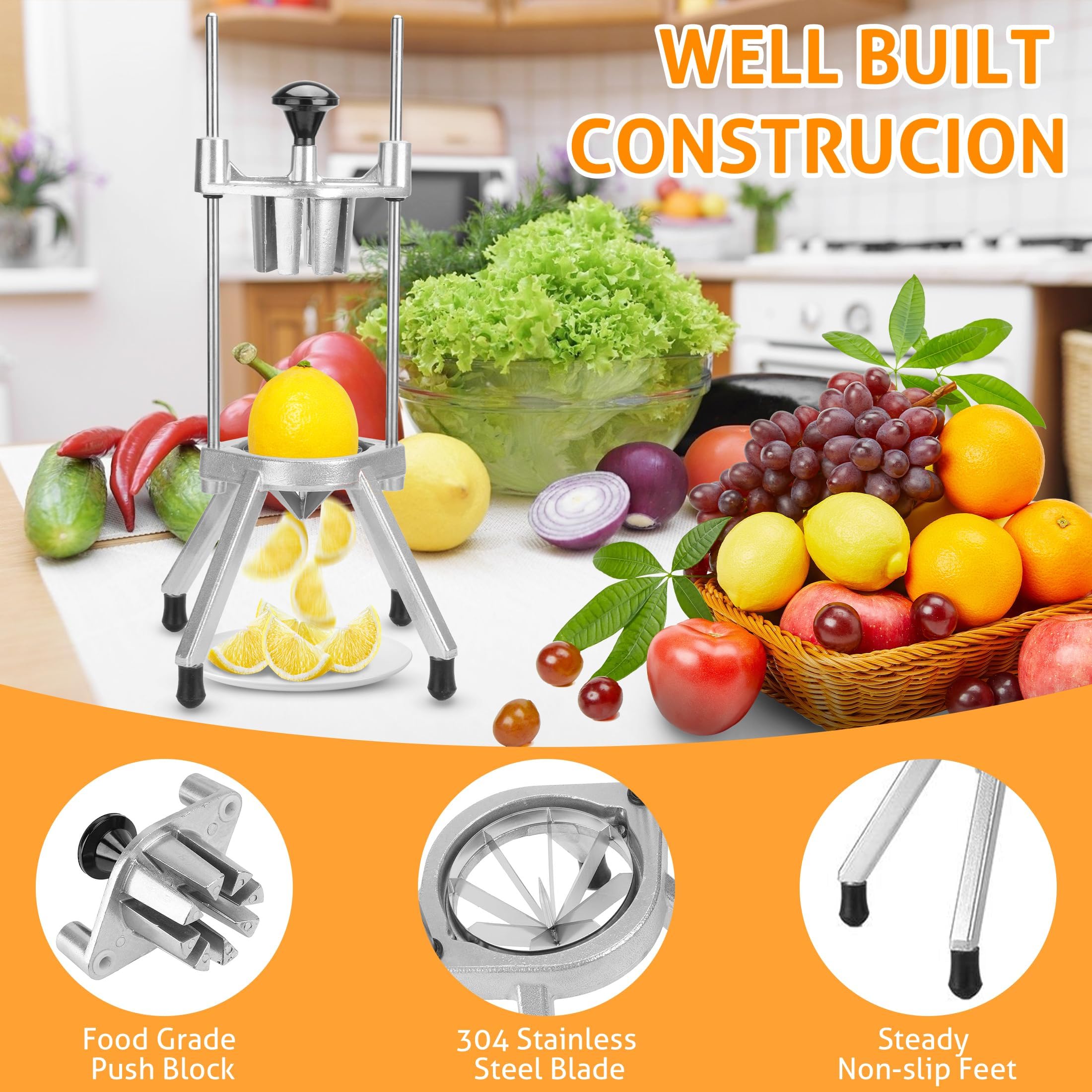 Cortador de frutas de acero inoxidable, cortador de lima y limón de 6 cuñas para una preparación eficiente de frutas