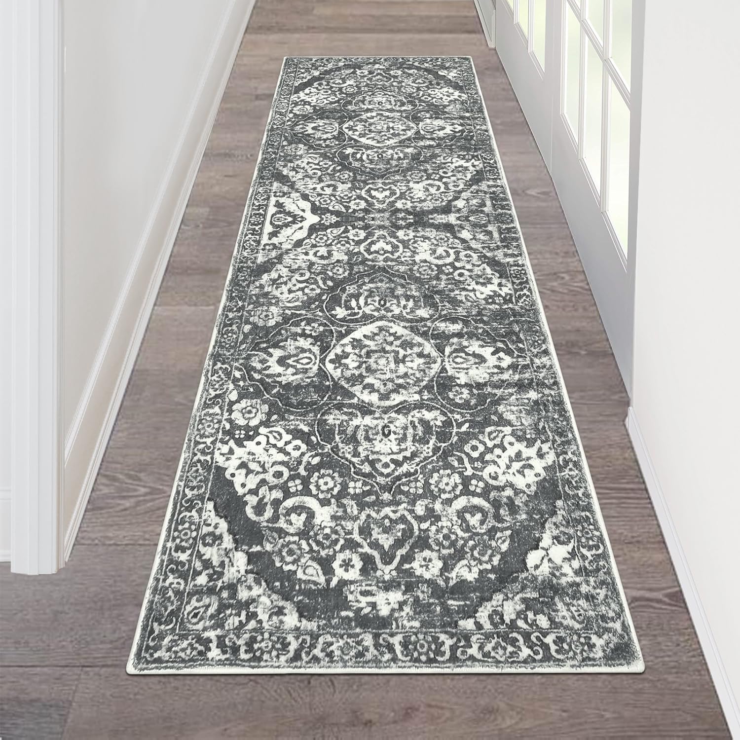 HEBE Hallway Runner Rug 2'8''x14' Washable Vintage Distressed Area Rugs Non Slip Laundry Rug Runner Boho Floor Carpet Runners for Hallways Entryway Laundry Room Kitchen Bathroom