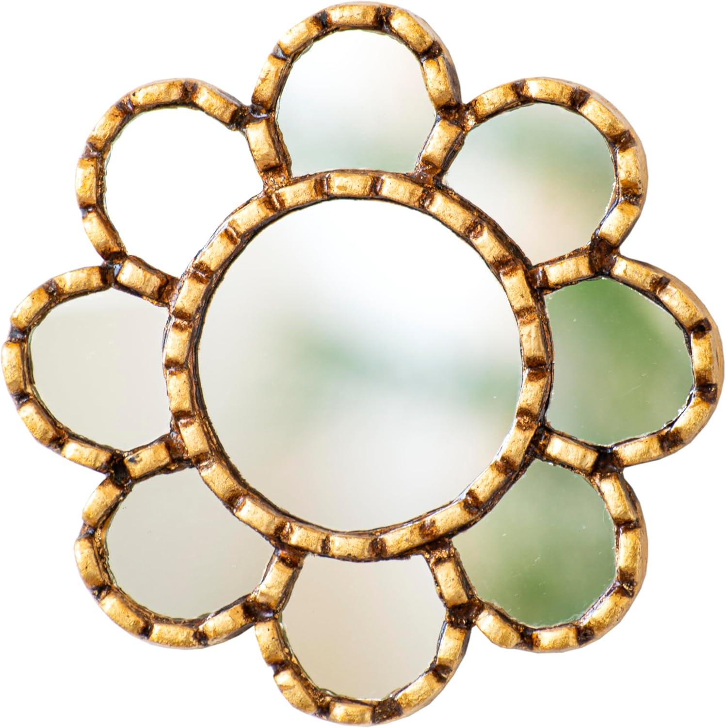 Small Round Wall Mirror 6in with Frame Bronze Leaf from Peru - Artisan Mirror - Exclusive Handmade Gift