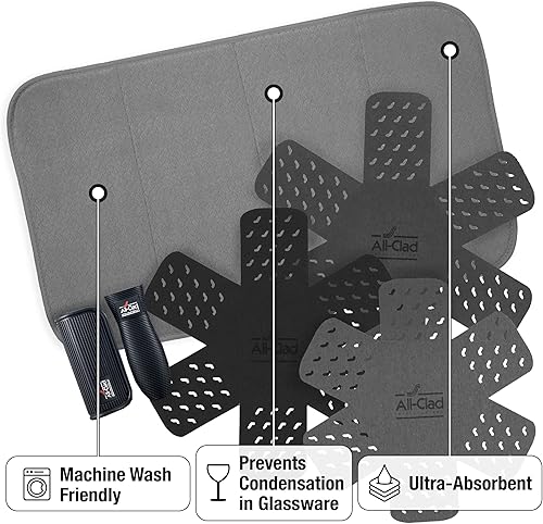 Miniatura 6 de All-Clad Juego de protectores de ollas, agarre y tapete de secado de platos protectores de ollas para organización de cocina, juego de agarre 100%