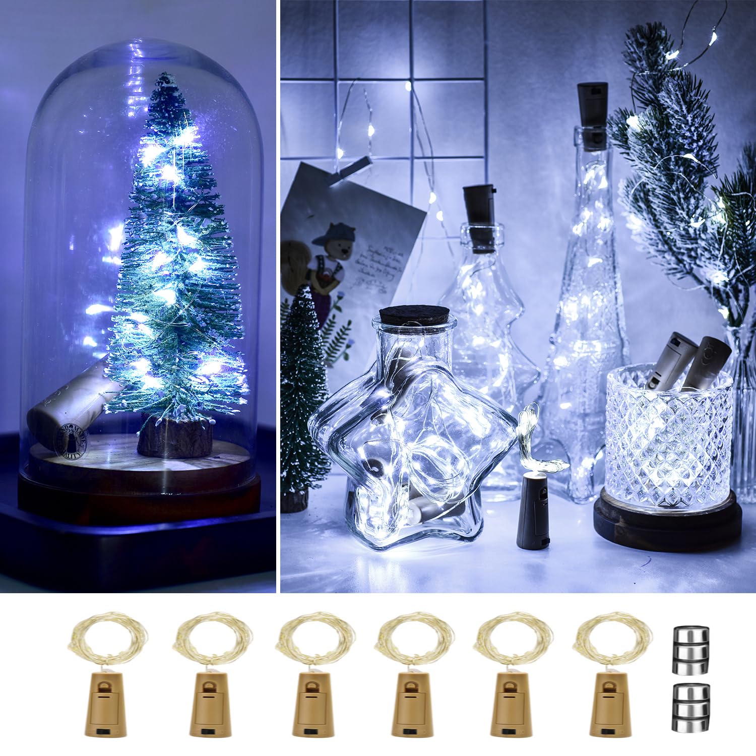 Wine Bottle Lights with Cork, 6 Pack with 6 Replacement Batteries Mini Fairy String Lights Battery Operated, Party Decoration for Wedding Christmas Halloween Bar Mason Jar -Cool White