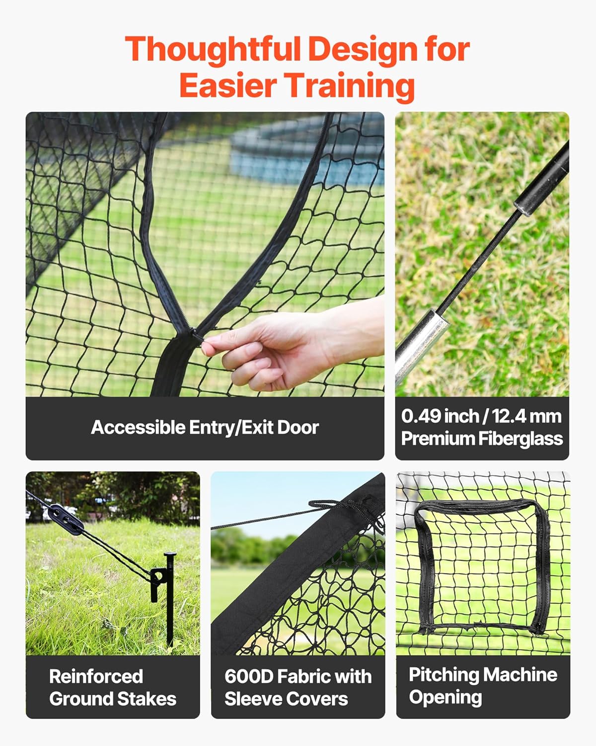 VEVOR 野球バッティングケージ 12/22.2/40フィート 自立式ポータブルバッティングケージ 4層無結節ポリエステル&amp