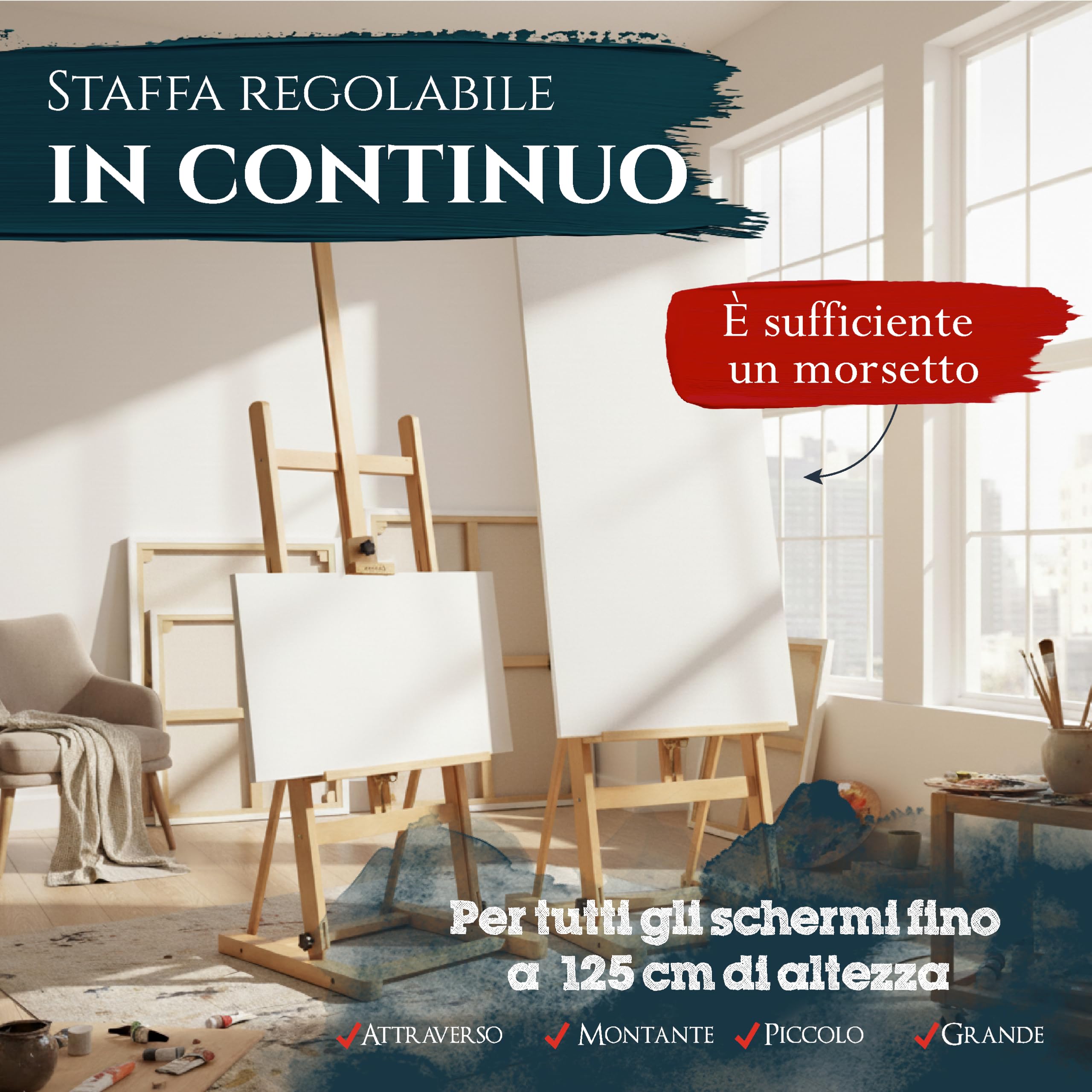 Artina Cavalletto per pittura da studio Siena - legno massello di faggio - per artisti e atelier artistici di belle arti