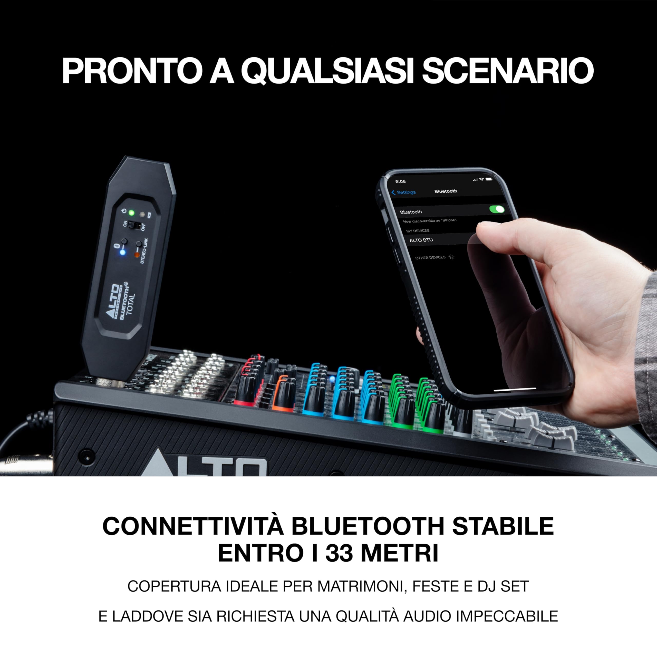 ALTO Bluetooth Total 2 - Ricevitore Stereo Bluetooth Ricaricabile Con Presa XLR per Mixer, Sistemi Audio e PA Attivi