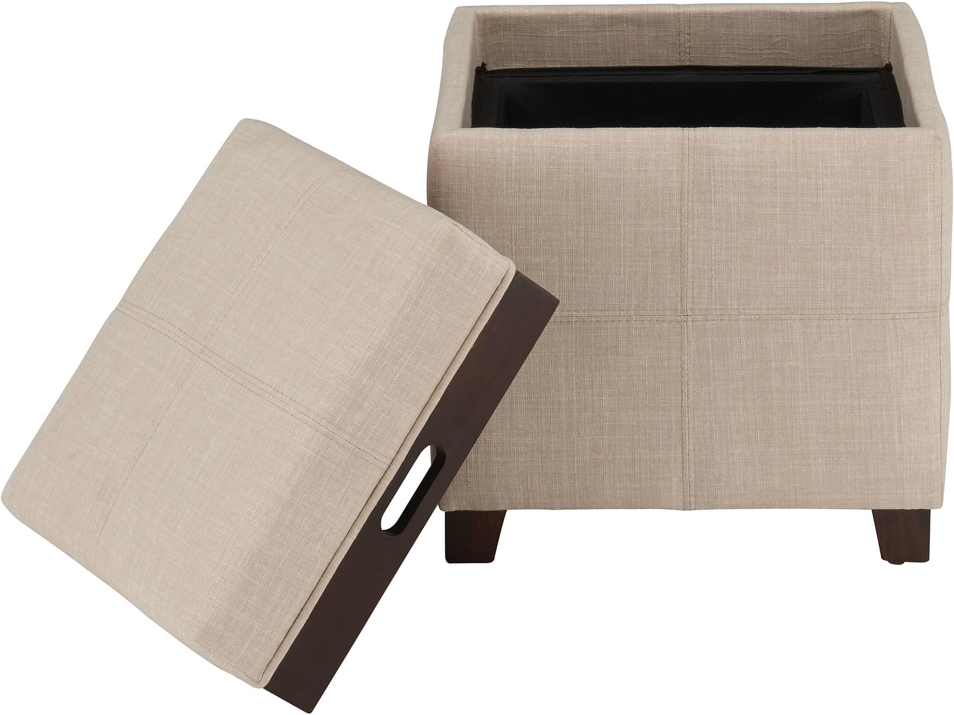 Storage Coffee Table Ottoman Beige Eco Friendly Reversible Tray Footstool Cube