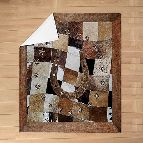 Miniatura 4 de Manta de franela de herradura occidental para bebé, 30 x 40 pulgadas, cálida y ligera, decoración de habitación de vaquero, diseño de estrellas de