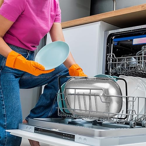 Miniatura 6 de Tioncy Colador grande para colocar sobre el fregadero, colador de acero inoxidable de 6 cuartos de galón con malla fina o rejilla, cesta coladora