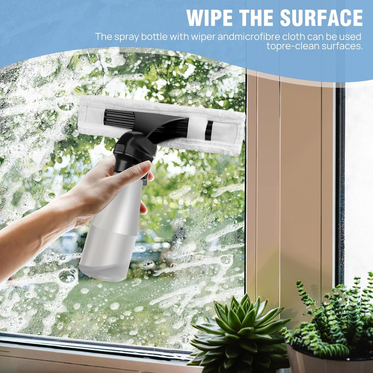 Aspiradora inalámbrica para ventanas, escobilla recargable de mano con batería de 2,2 mAh, tanque de 150 ml, botella de spray y paño, ideal para mamparas de ducha, espejos y vidrio