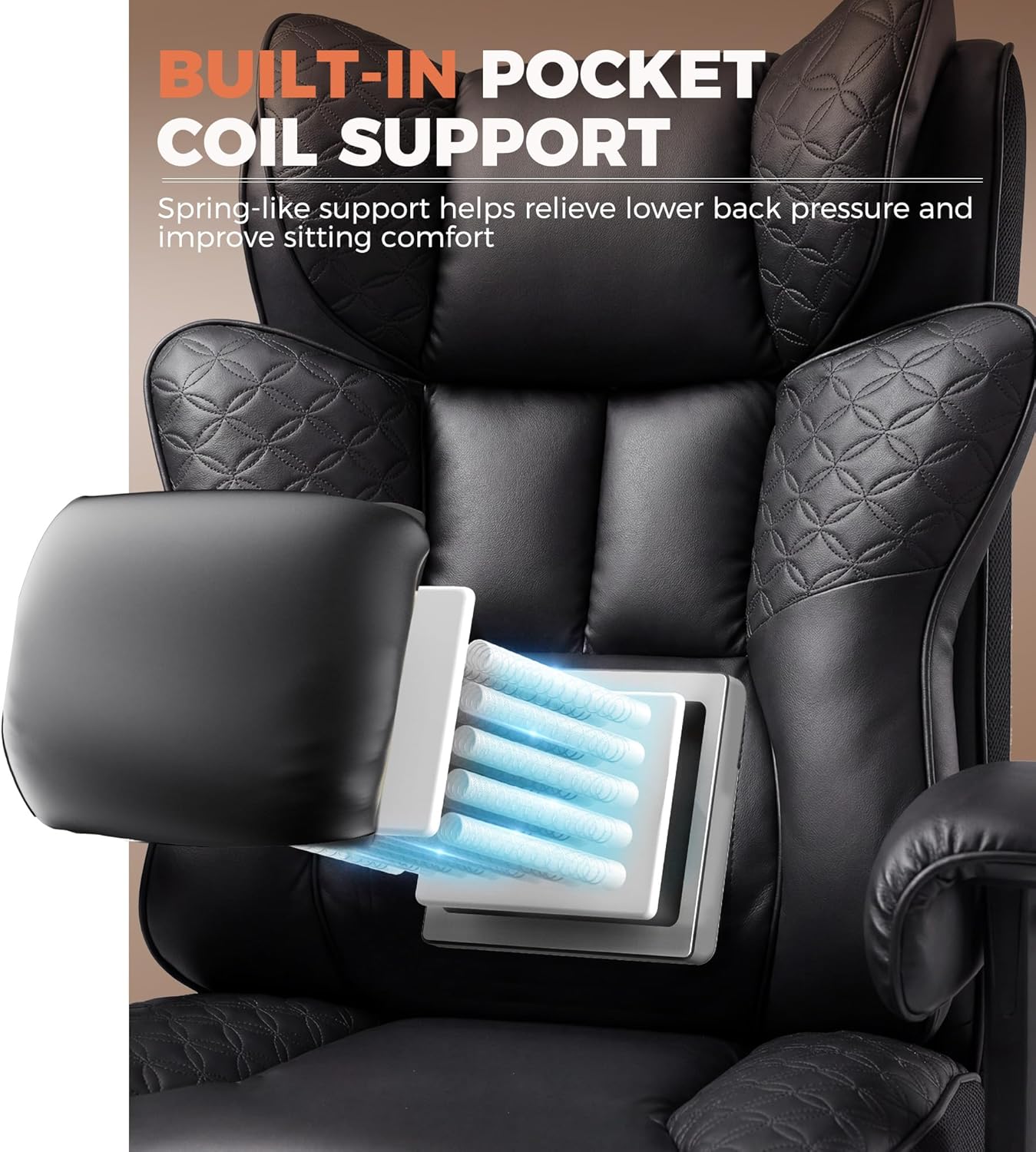 GTPLAYER Big and Tall Office Chair 400LBS Wide Ergonomic Gaming Chair with Deluxe Embossing Designed Leather with Foot Rest,150°Reclining Adjustable Soft Armrests Pocket Spring Back Support and Pillow