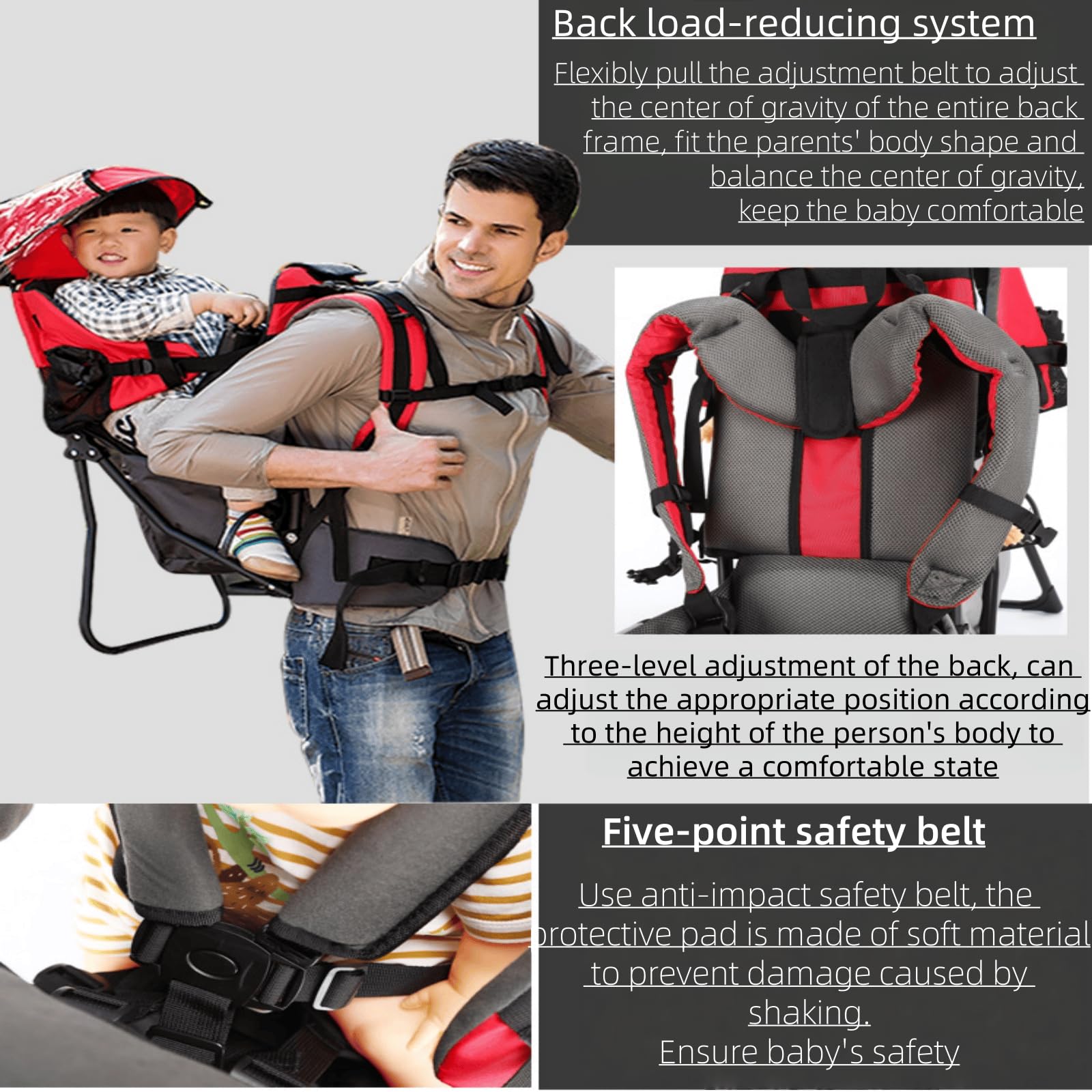 Mochila portabebés para Senderismo y Uso Diario. Diseño ergonómico con Visera y reposapiés. Ajustable para Padres de Entre 1,55 y 1,90 m.