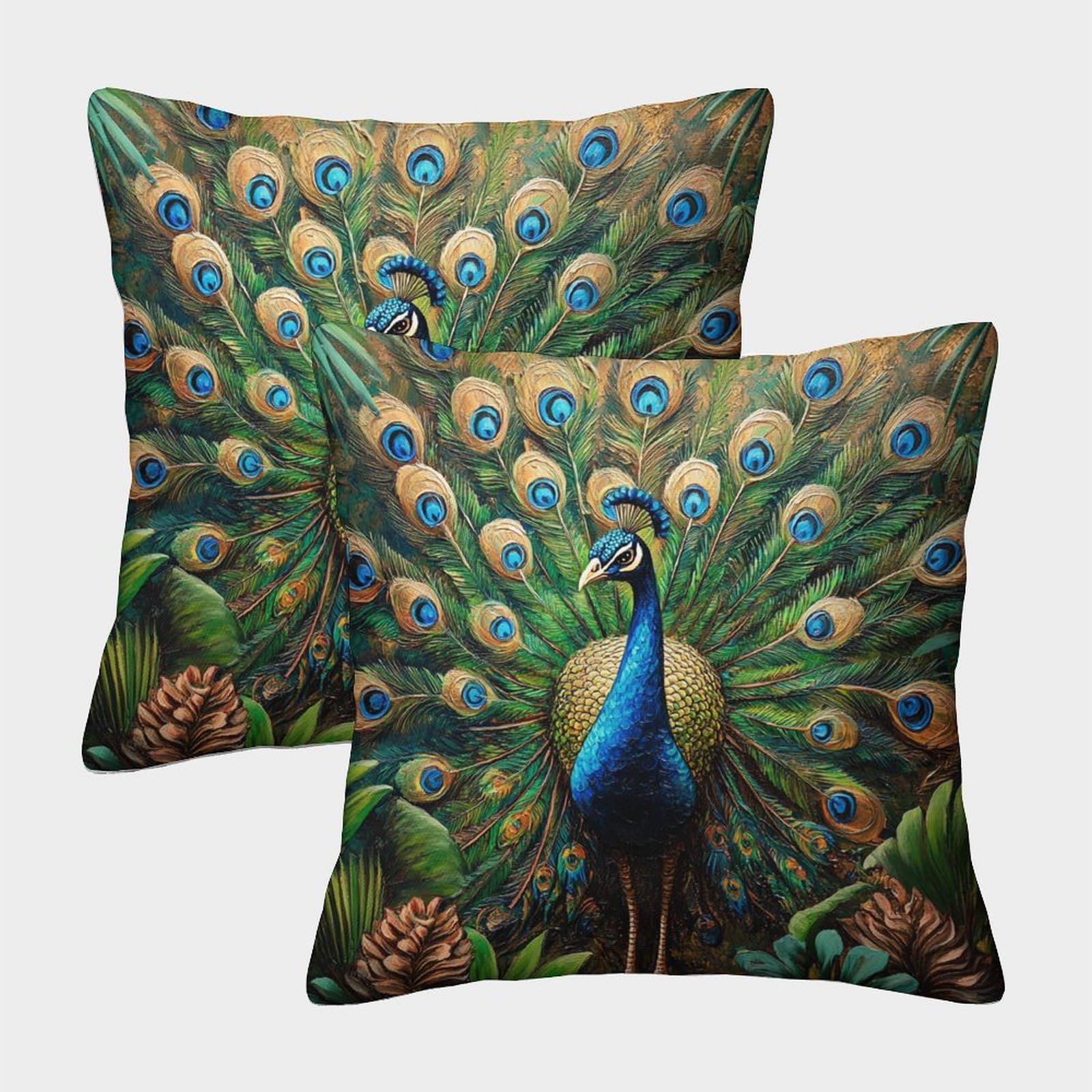 2 Pack Peacock Cushion Covers Beautiful Feathers Decorative Pillow Covers Throw Pillow Covers Home Sofa Decoration 50x50cm Pillow Covers