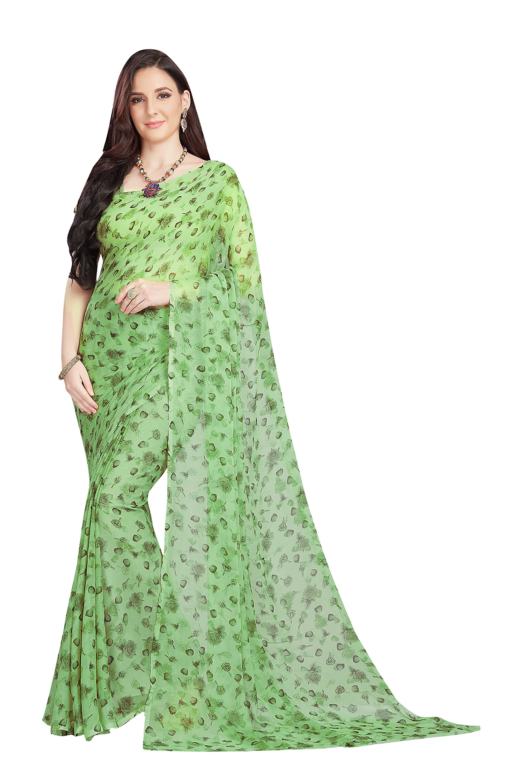 RANI SAAHIBAWomen's Chiffon Printed Saree With Blouse Piece, Black, 5.4m