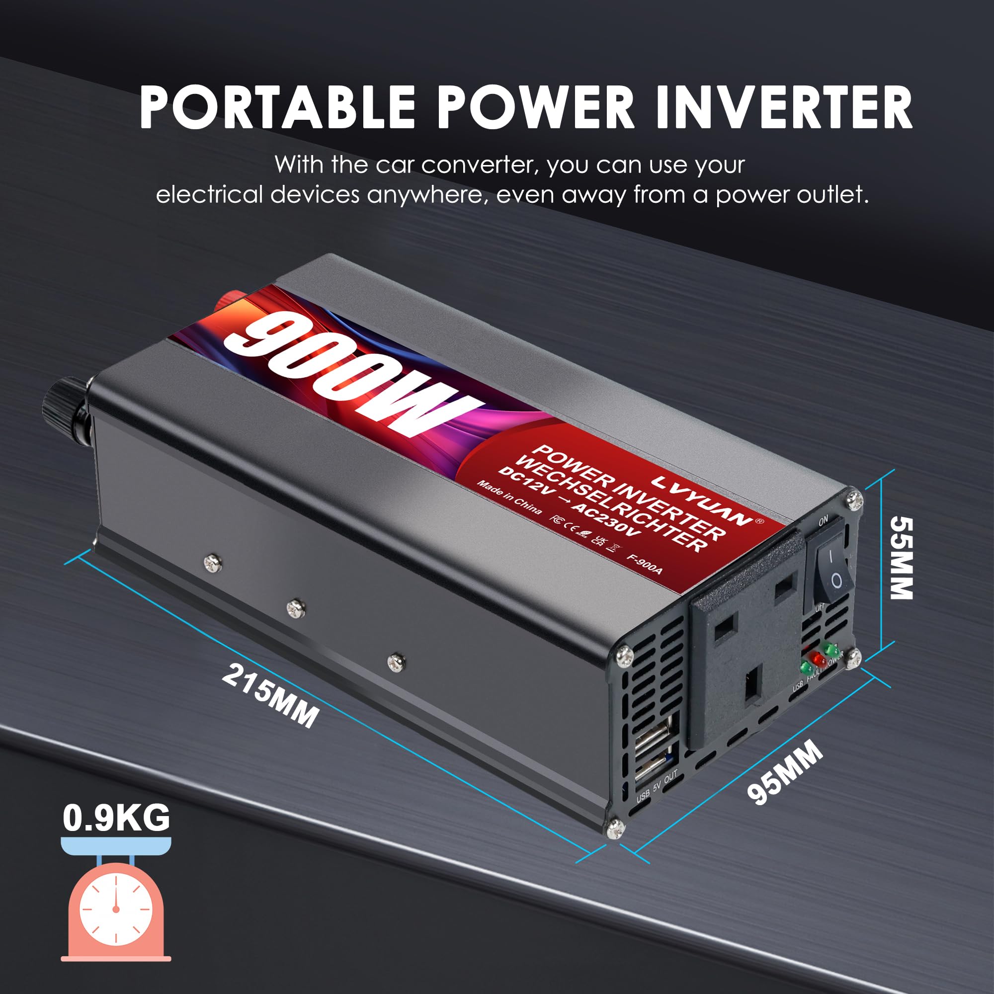 LVYUAN Inverter di potenza 12 V, 900 W
