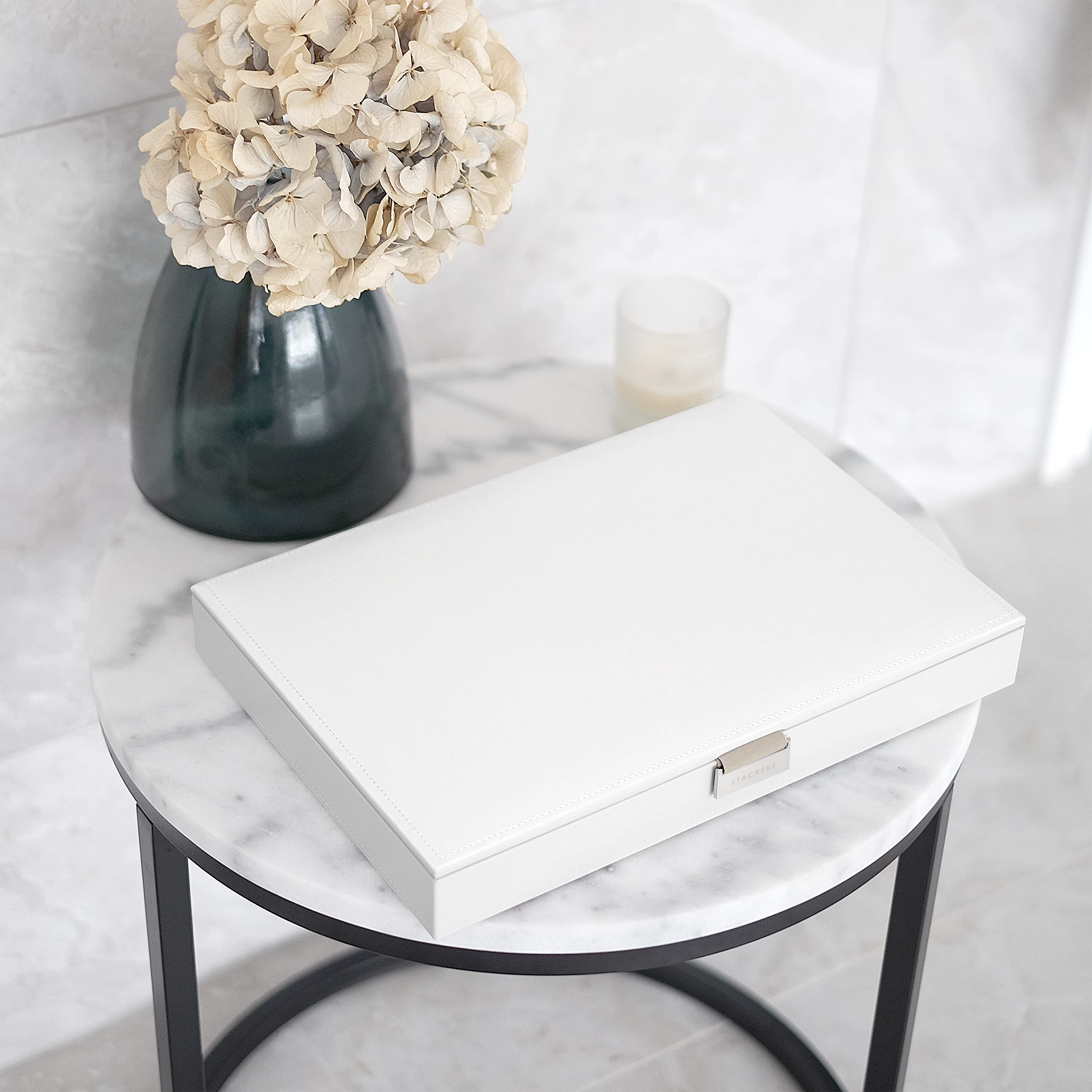 STACKERS super-size | caja de la joyería organizador con tapa, blanco con forro de terciopelo gris