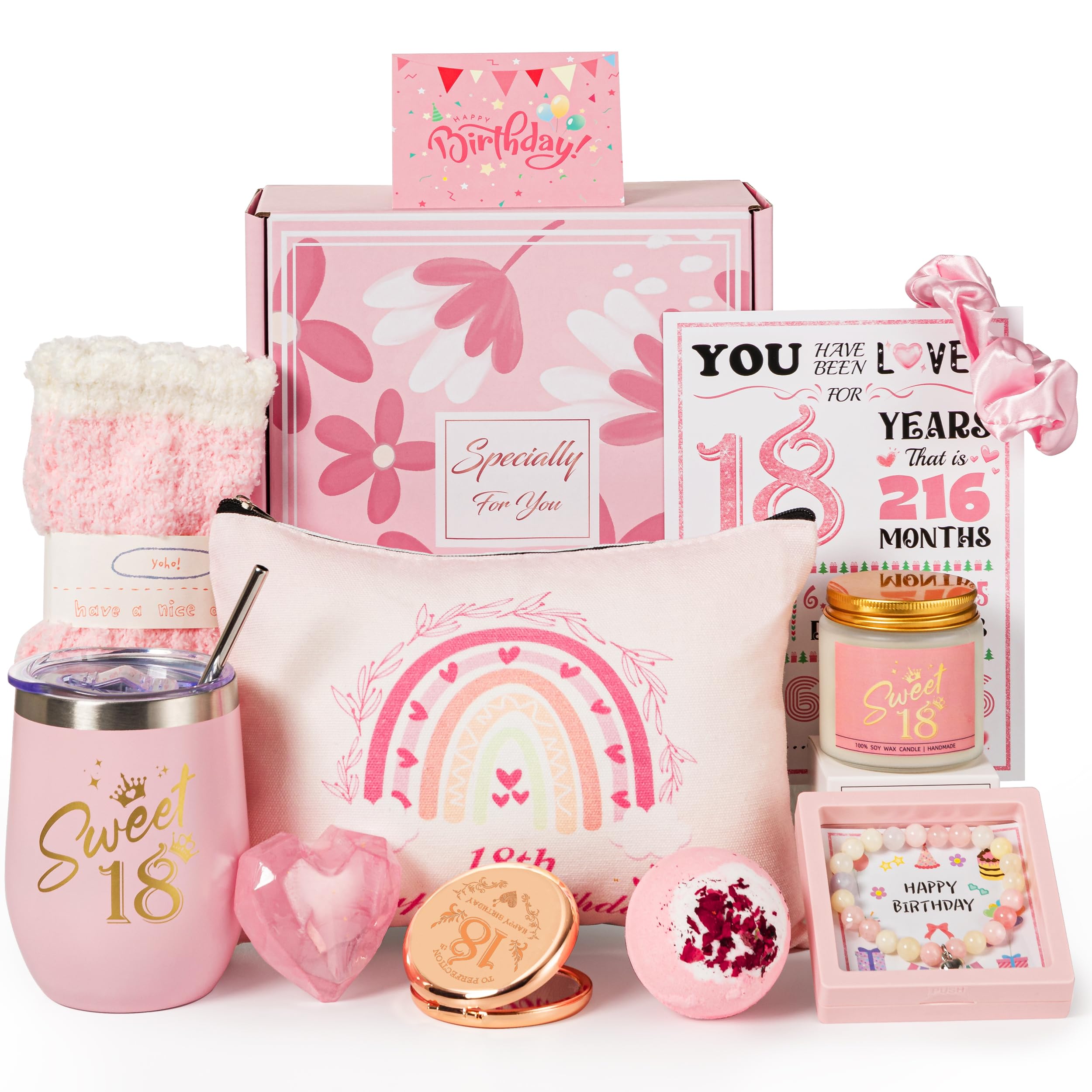 18th Birthday Gifts for Girls,Happy 18th Pamper Gift Basket Ideas for Daughter, Cute Unique Sweet 18 Year Old Birthday Hampers Presents for Her,Best Friend Niece,Granddaughter, Sister, Friend, Teens
