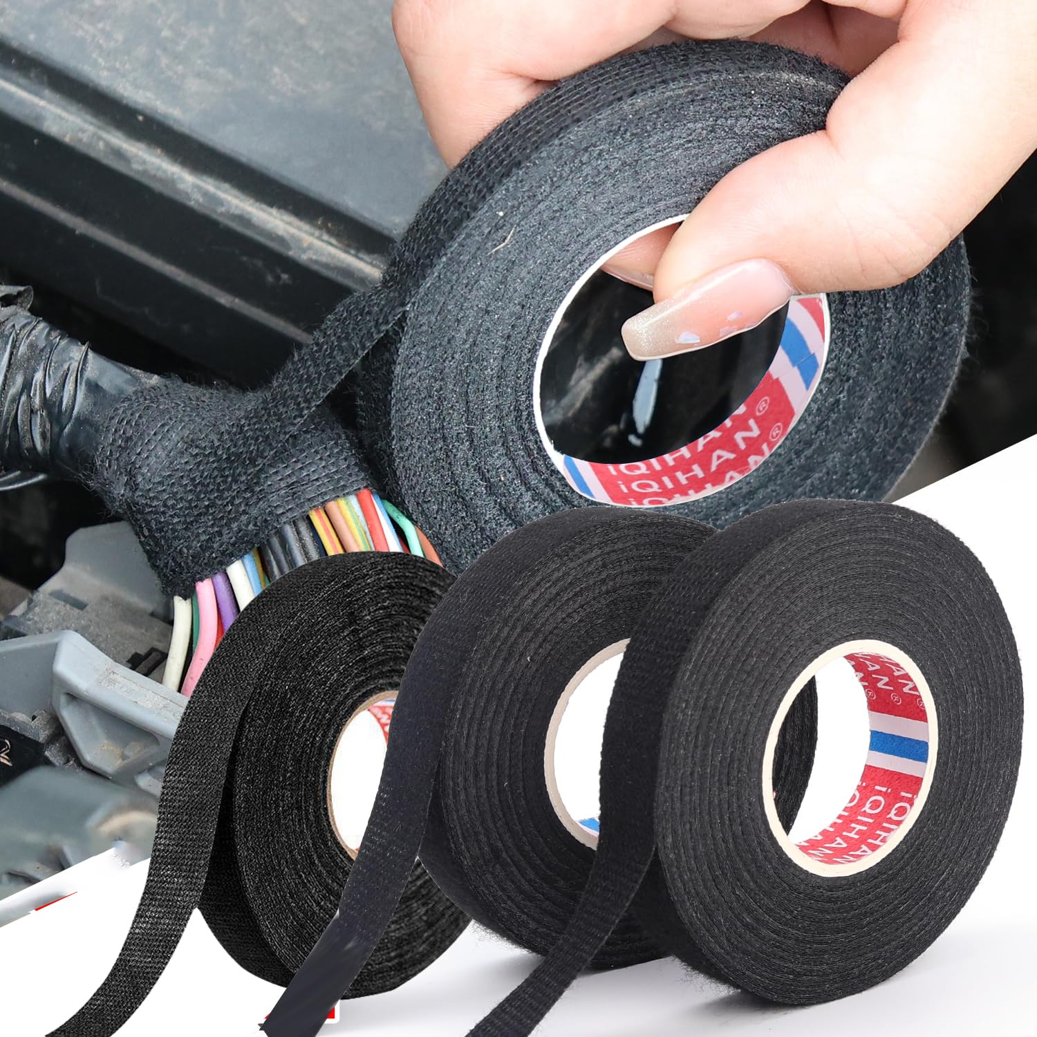 1pcs Waterproof Adhesive Tape Black Electrical Tapes Heat Resistant Auto Wiring Fabric Cloth Wrap Sheets (150 * 1.9 * 0.1 cm)