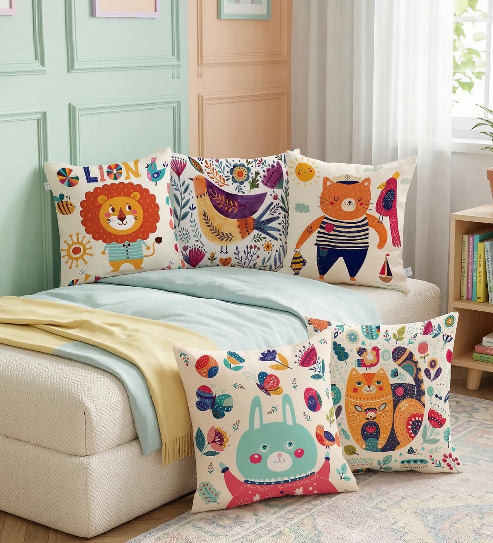 Pepperfry Cushion Covers | Multicolor | Cotton | Canvas Animal Print | 16x16 inches | Pack of 5 | Minimalist Pillow Covers for Couch Indoor-Outdoor Décor-picture-23