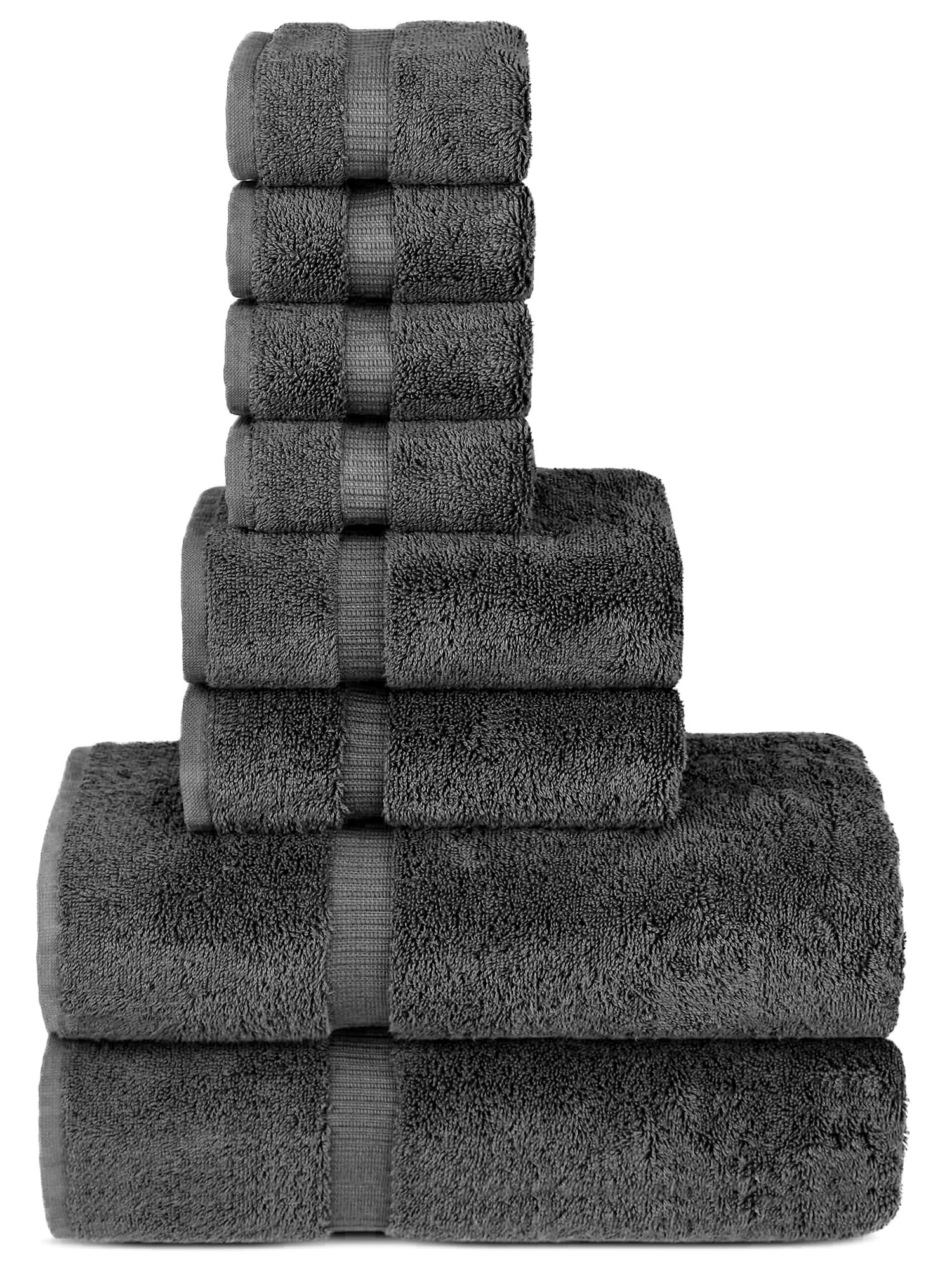 Hotel & Spa Quality 100% Cotton Premium Turkish Towels | Soft & Absorbent (8-Piece Towel Sets, Dark Gray)