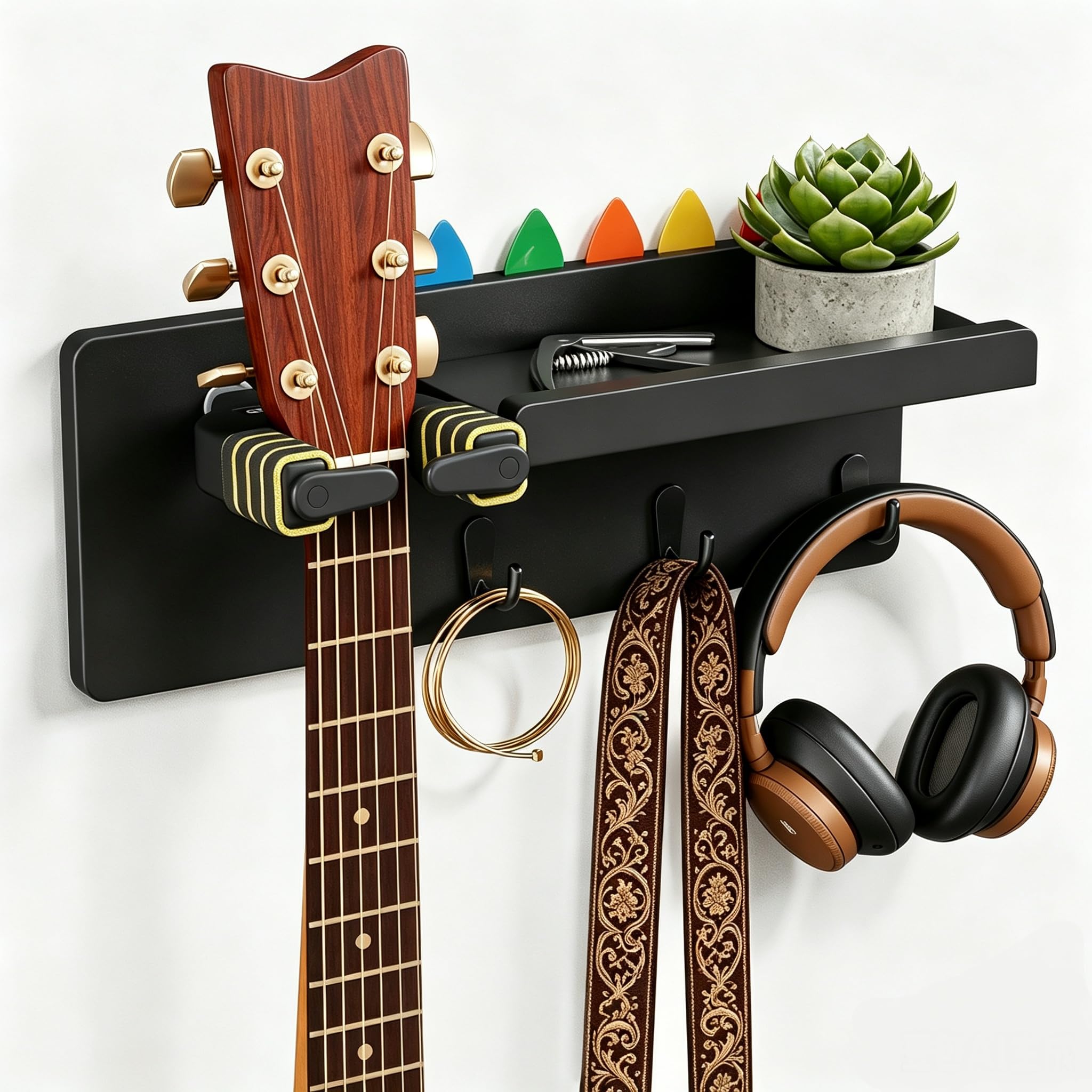 Bikoney Guitar Wall Mount, Auto Lock Guitar Hanger with Shelf