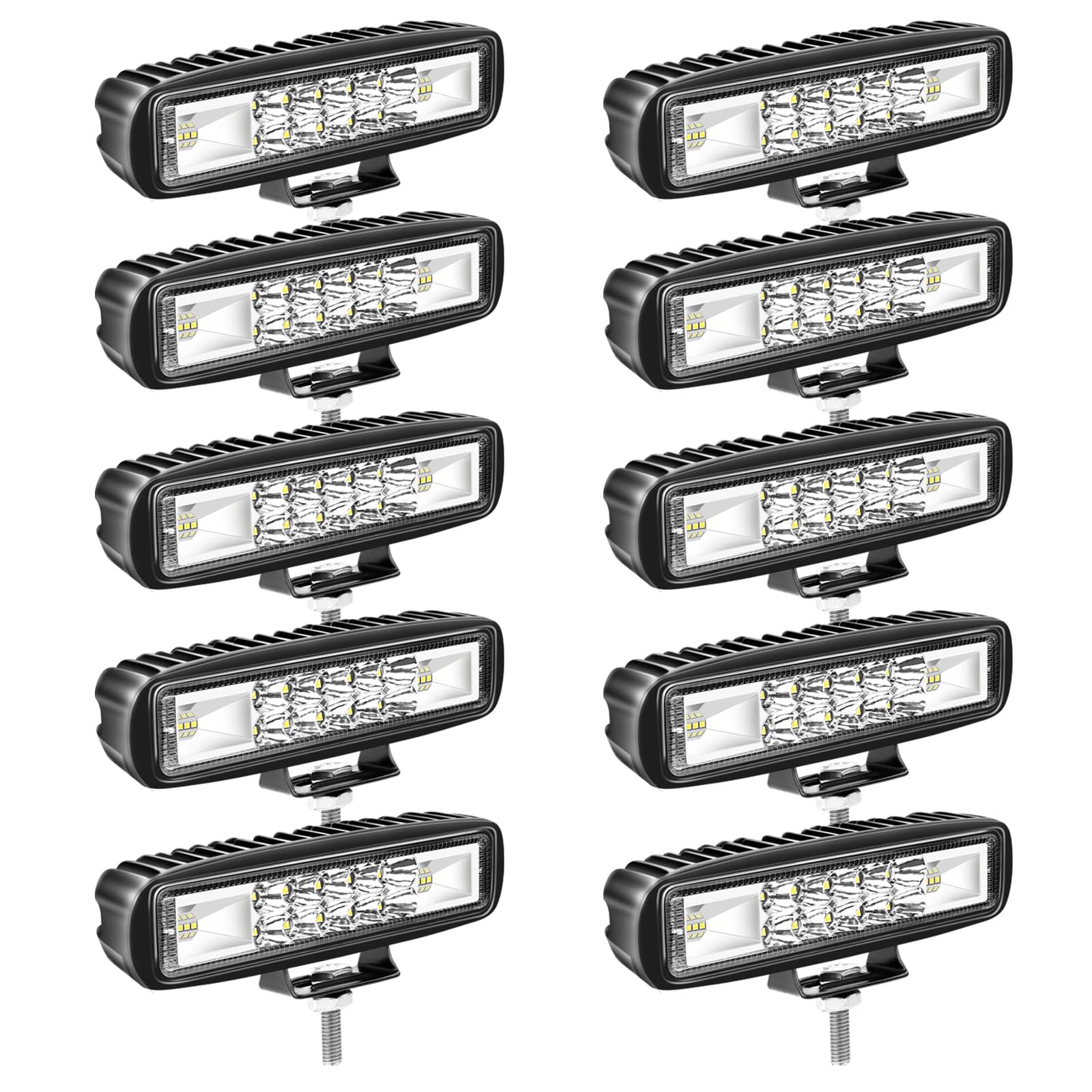 SKYWORLD 10PCS 6 inch 24W Led Work Light Bar, Spot Flood Combo Beam LED Bar Lights Off Road Driving Lights Fog Lamp 12V 24V Waterproof for Car Truck Tractor SUV ATV 4x4 4WD Boat, 6000K White