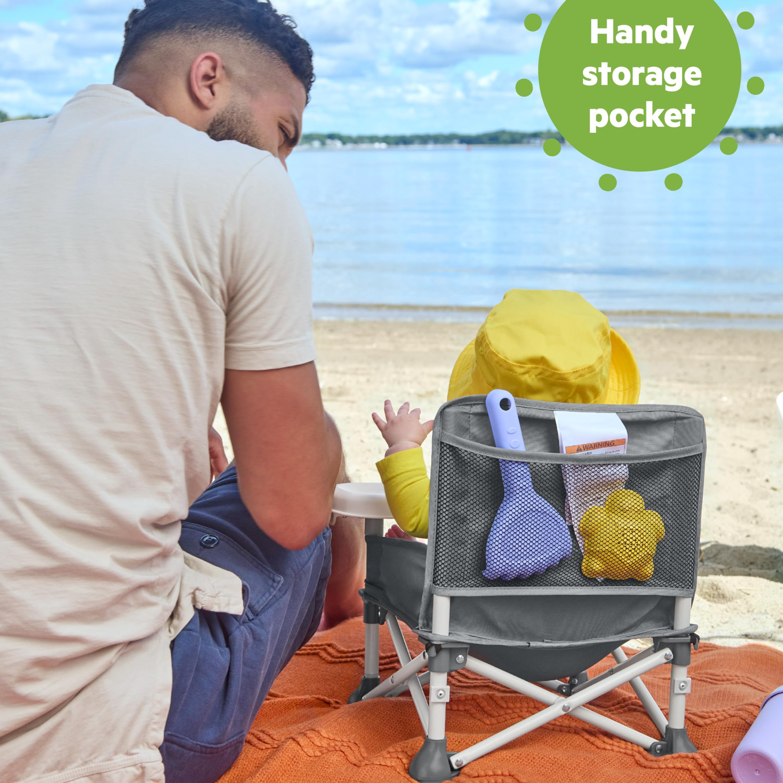 Bright Starts, Rehausseur Portable Pop 'N Sit avec Tablette pour Repas, pour la Maison et les Promenades, Couleur Gris, 6 Mois à 3 Ans