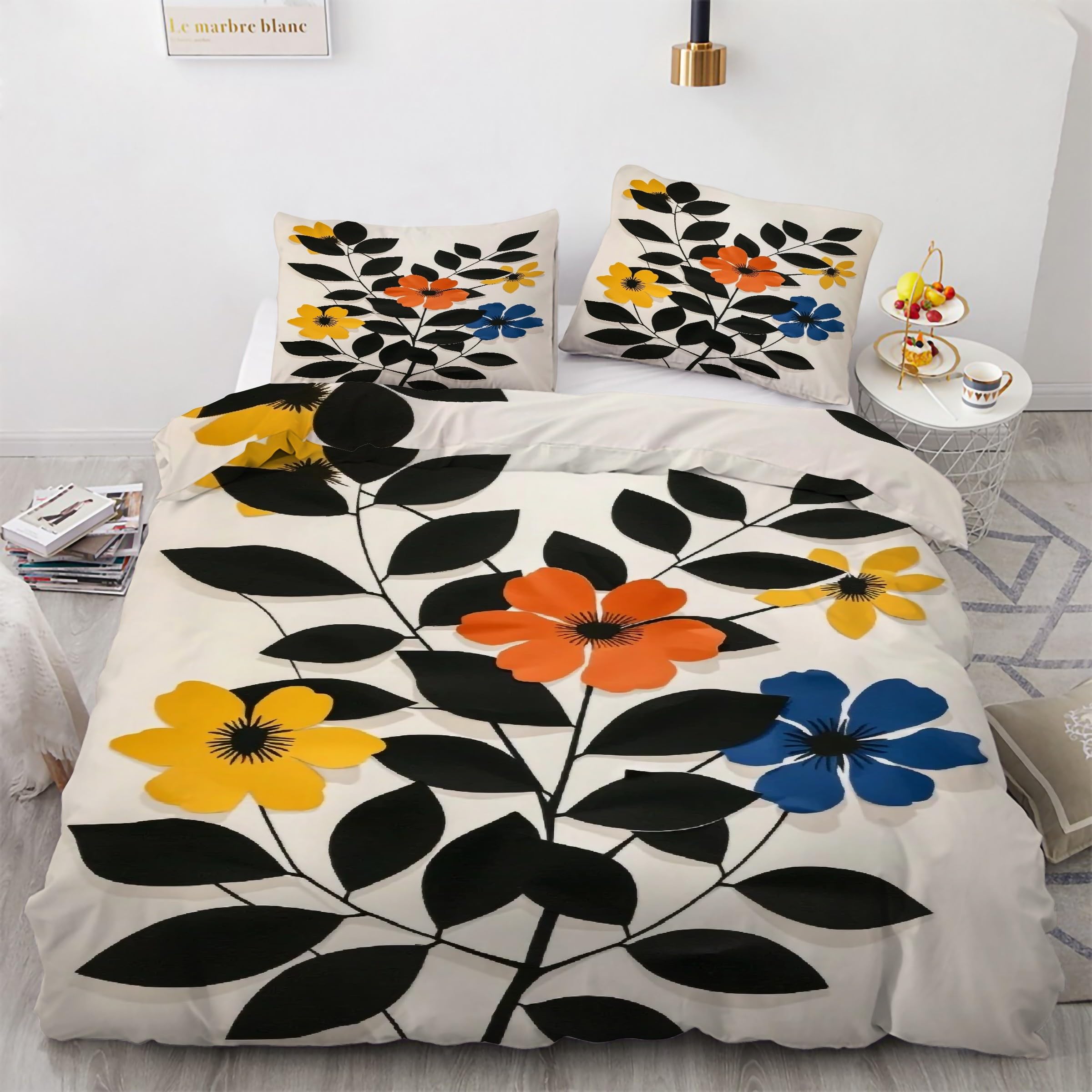 Parure de lit fleurs 160x200 en microfibre douce infroissable avec zip pratique