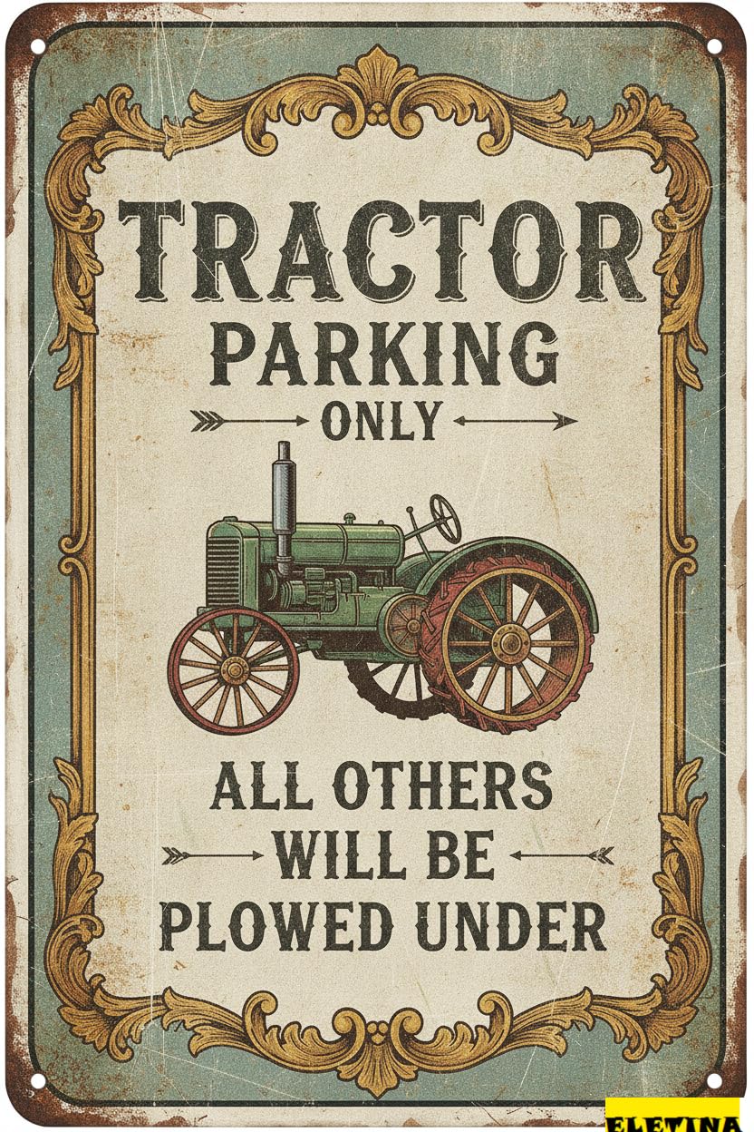 Personalized Sign for Man Cave Warning Tractor Parking Only All Others Will Be Plowed Under Metal Plaque Tin Warning Symbol Tin Metal Road Street Outdoor Yard Floor 8x12in Private Property Decorative
