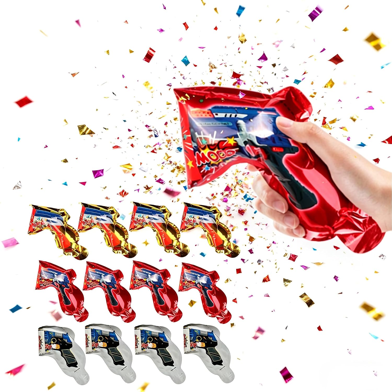 QIQUQUP Handheld Confetti Cannon Shooter 12 Pcs Inflatable Confetti Poppers Safe Air-Powered Celebration Gun for Birthday Wedding Graduation Christmas Party Decorations (Random Colors)