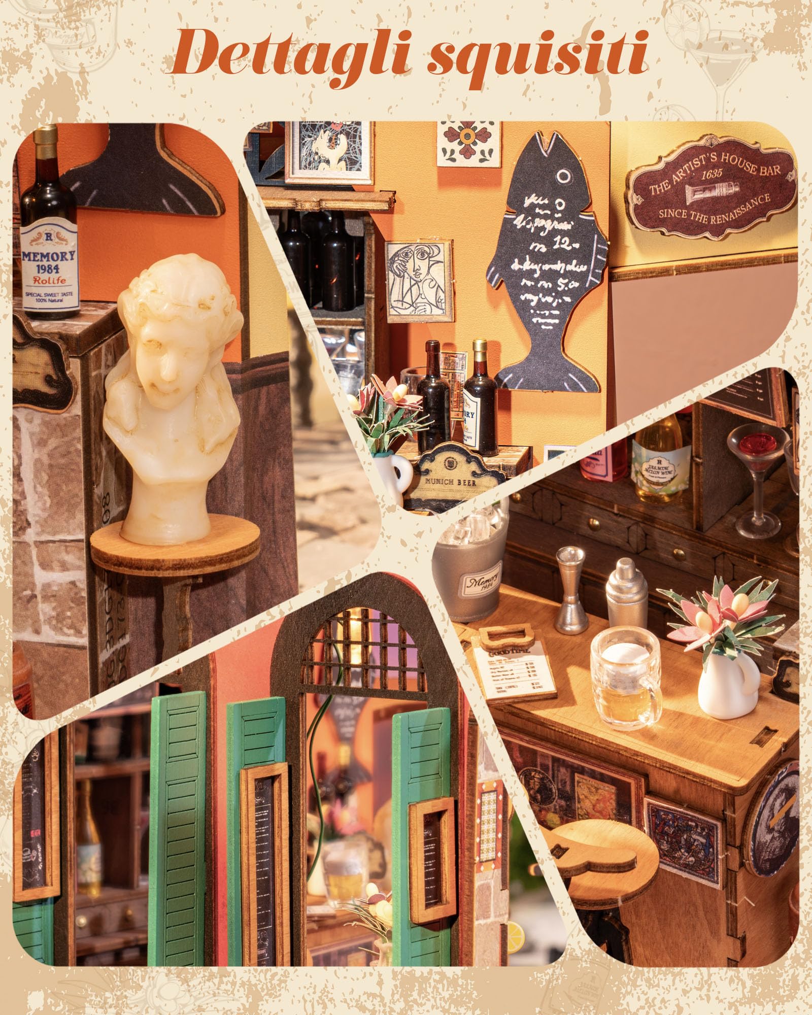 Rolife Miniature Casa - Kit Casa in Miniatura DIY Bar Cheers, Modellismo da Costruire Adulti Casa delle Bambole in Legno Puzzle 3D per Adolescenti