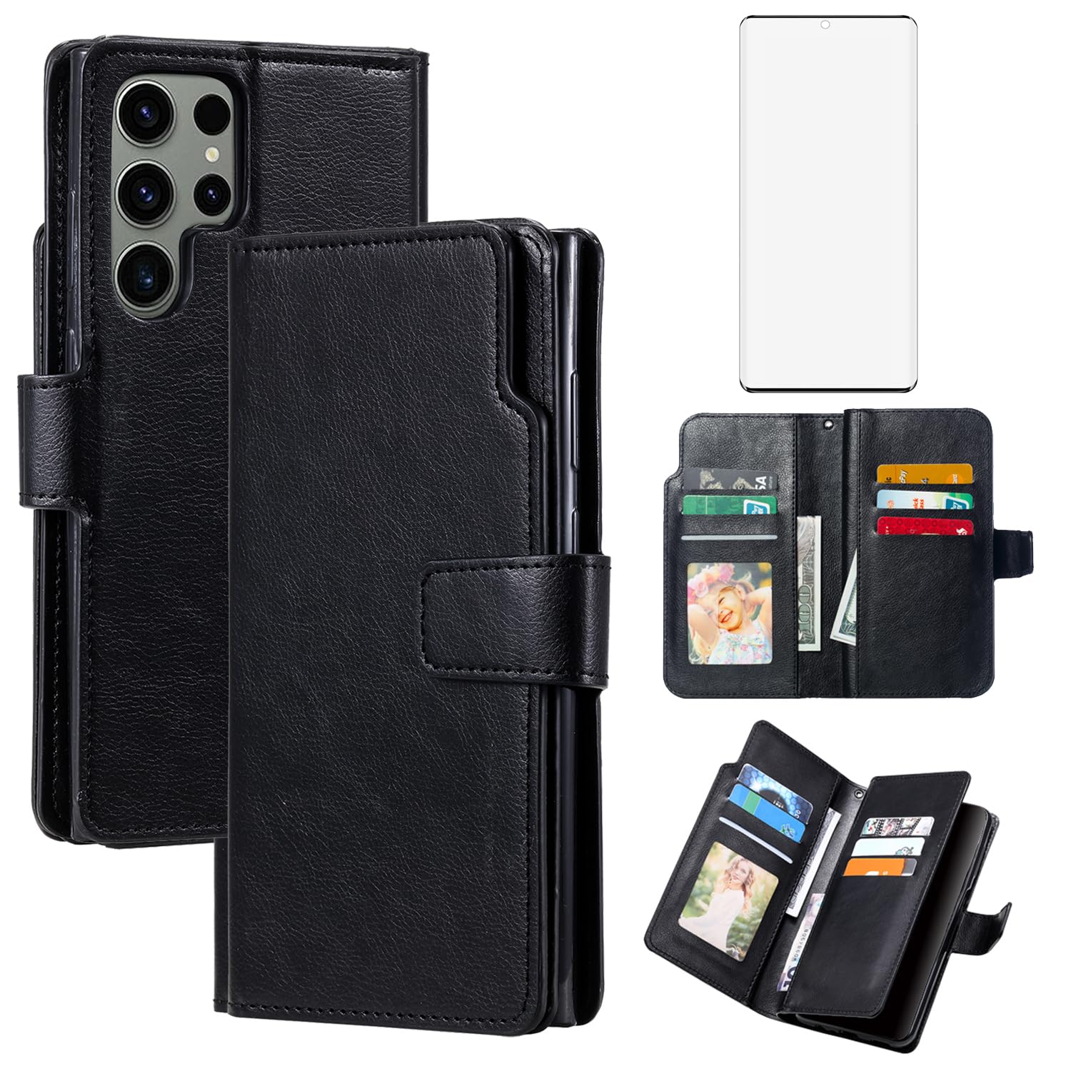 Asuwish Phone Case for Samsung Galaxy S22 Ultra 5G Wallet Cover with Tempered Glass Screen Protector Flip Credit Card Holder Slot Stand Purse TPU Cell