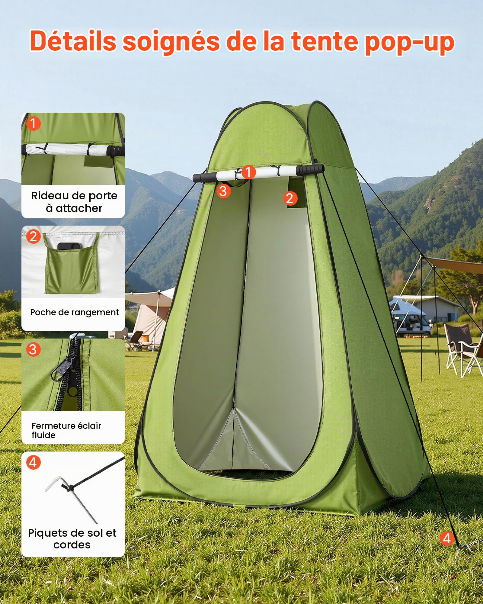 VEVOR Kit de Toilette de Camping Pliable, Toilette Portable avec Tente Pop-up, pour Domicile Camping Randonnée Extérieur, WC de Voyage avec Capacité de Charge 150 kg, Sac de Transport et Sacs Poubelle