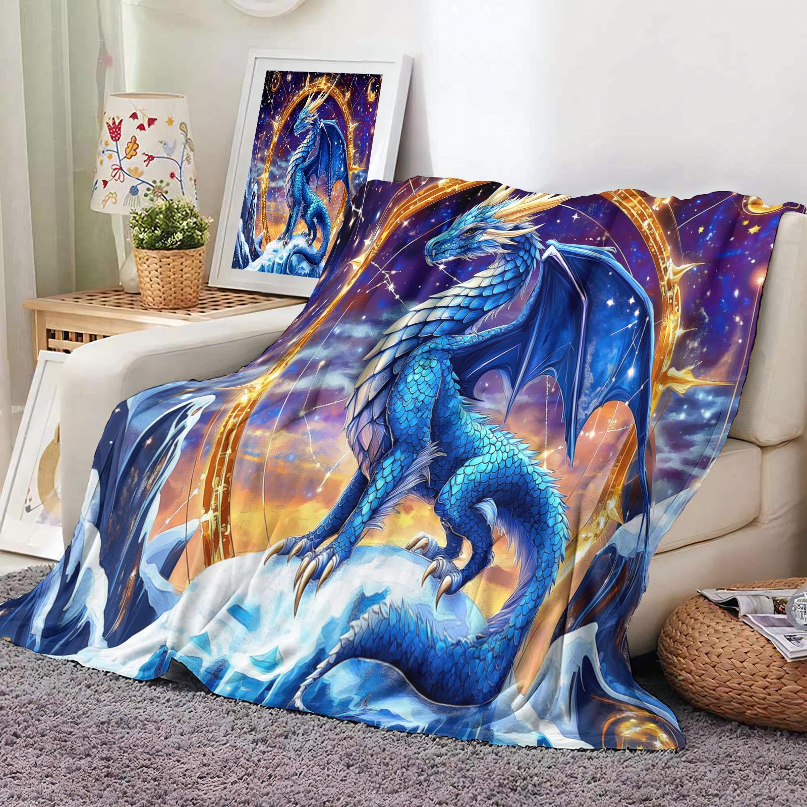 Couverture de astrologie dragon chaude contre les frissons du soir plaid en flanelle enfant