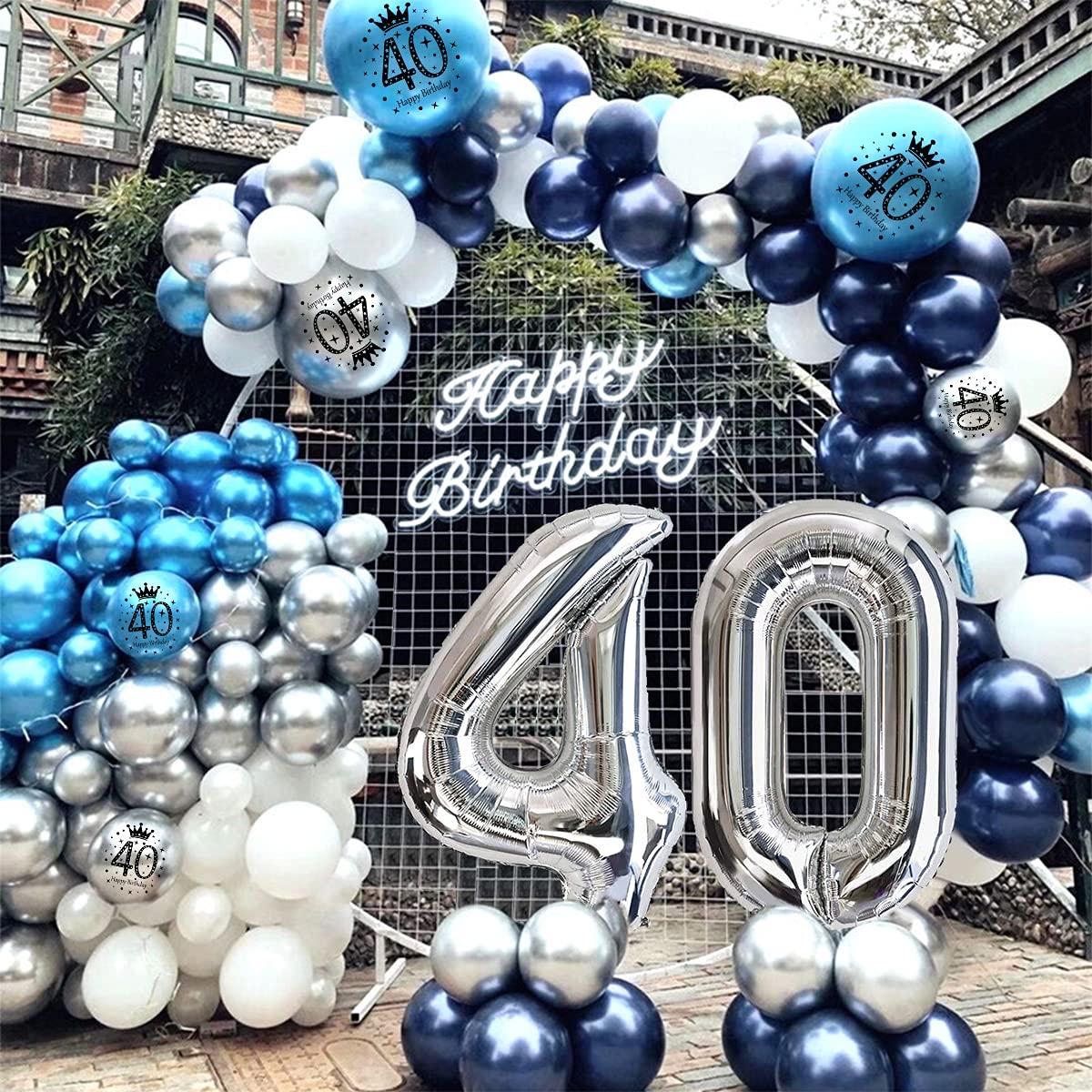 Déco 40 Ans - Guirlande & Ballons Bleus - 57 Pièces - Anniversaire Fête Décoration