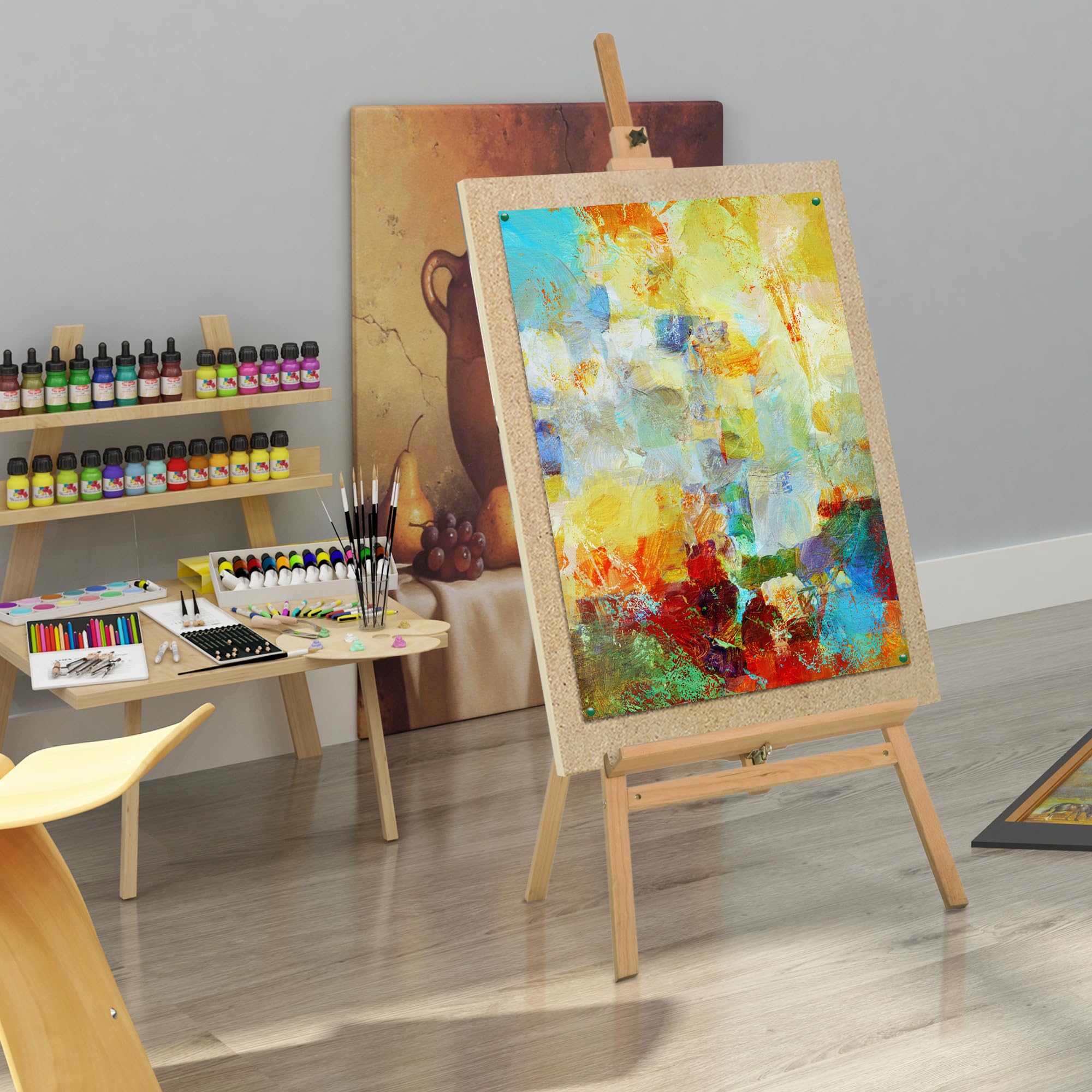 HOMCOM Cavalletto per Pittura a Treppiede 65x44x174-230 cm Colore Legno