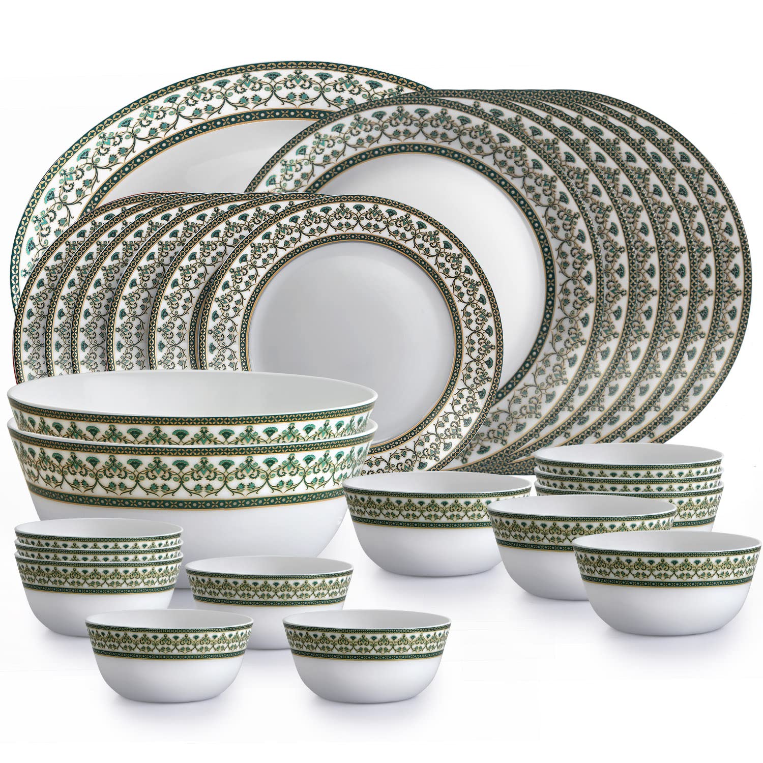 Cello Amitabh Bachchan Opalware Solitaire Series Verde Dinner Set, 33 Units | Opal Glass Dinner Set for 6 | Crockery Set for Festive Ocassions, Parties | White Plate and Bowl Set (B0BK4LJZ3L) Amazon Price History, Amazon Price Tracker
