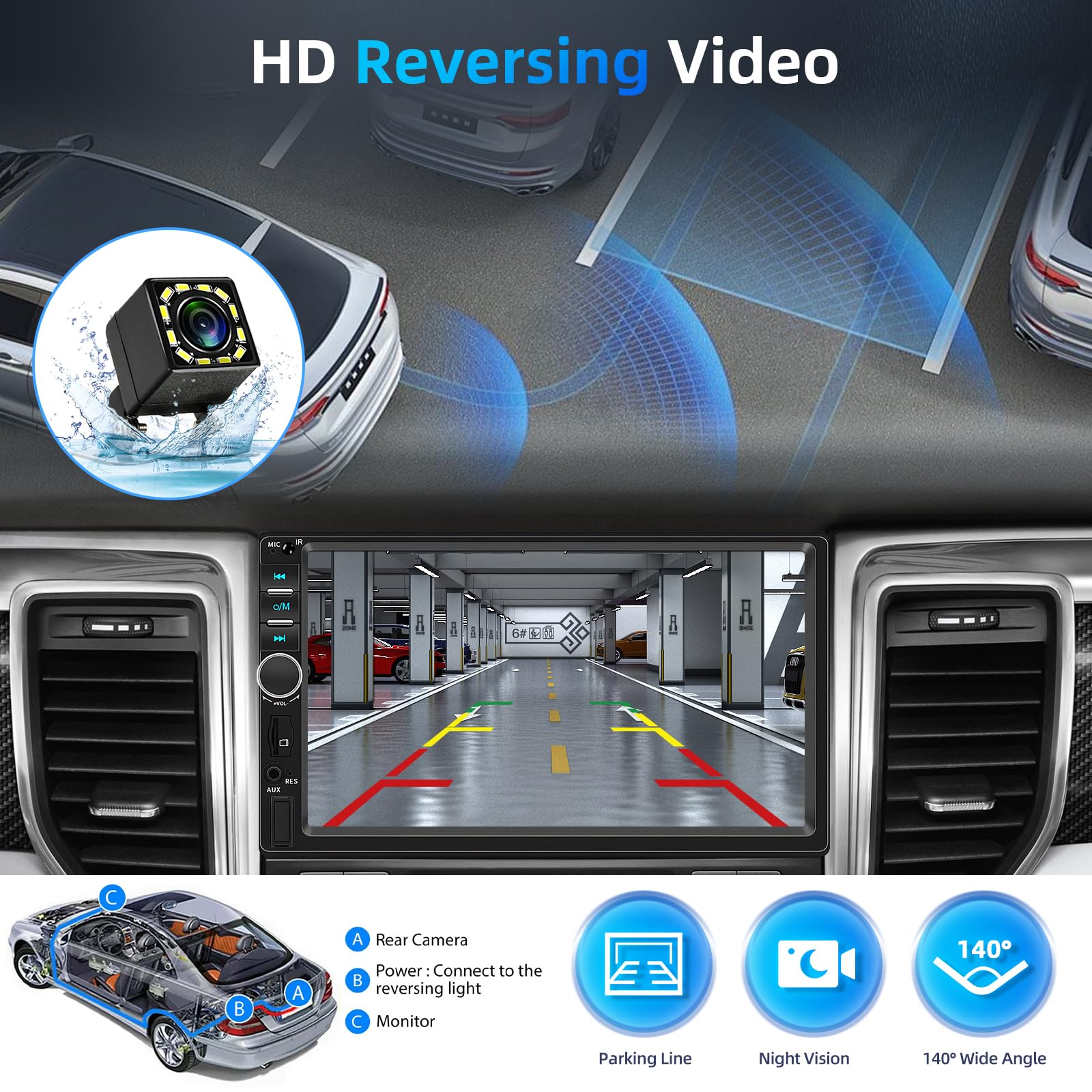 2 Din Autoradio Bluetooth con Carplay Android Auto, 7 Pollici Doppio Din Radio con Schermo, Stereo Auto Supporto MirrorLink/FM/USB/AUX/EQ/SWC/7 Colori Retroilluminazione+Telecomando