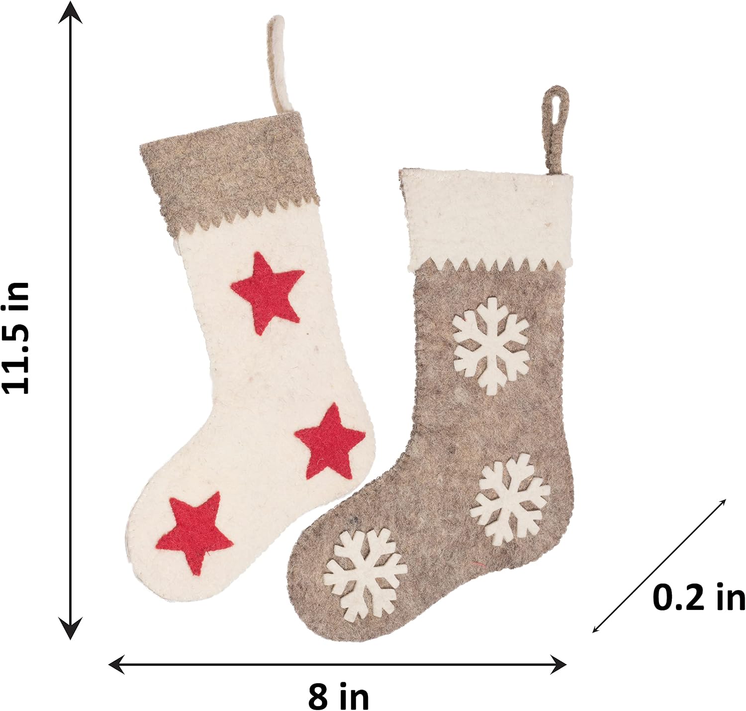 DeKulture Needle Felted Stocking Stuffer Ornaments (Set of 2) - Handmade Wool Felt, Xmas Tree Decoration
