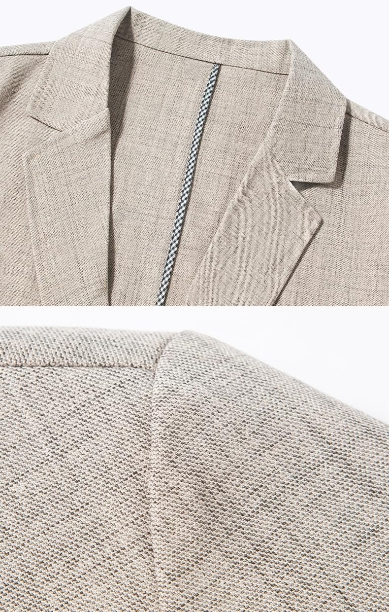 Blazer Léger en Lin pour Homme, Veste de Costume Décontractée À Deux Boutons et Revers Crantés, Respirante, avec Poches, Idéale pour L'Été et Le Quotidien Professionnel.