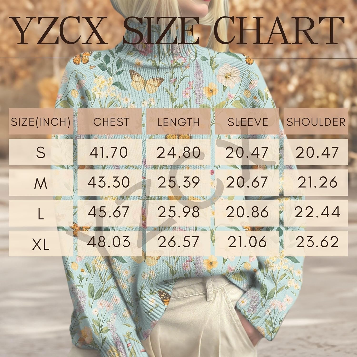 Womens Floral Turtleneck Sweaters Vintage Casual Fall Knit Jumper Tops Comfy High Neck Long Sleeve Pullover Sweater - Image 5